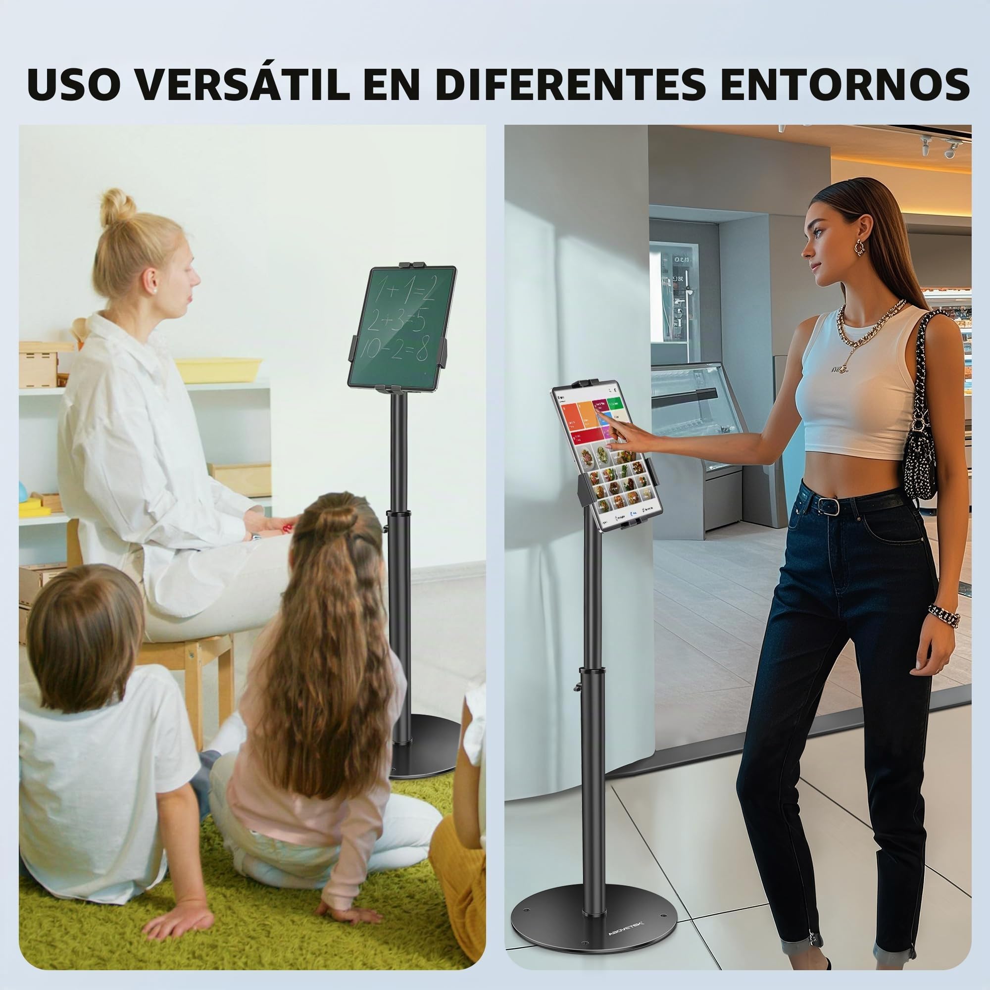 AboveTEK Soporte de Pie para iPad/Tablet TPV, Antirrobo con Cerradura, Altura Ajustable y Giro 360° e Inclinación, Base Pesada, Compatible 7,9-11 Pulgadas, para Tienda, Recepción y Punto de Venta