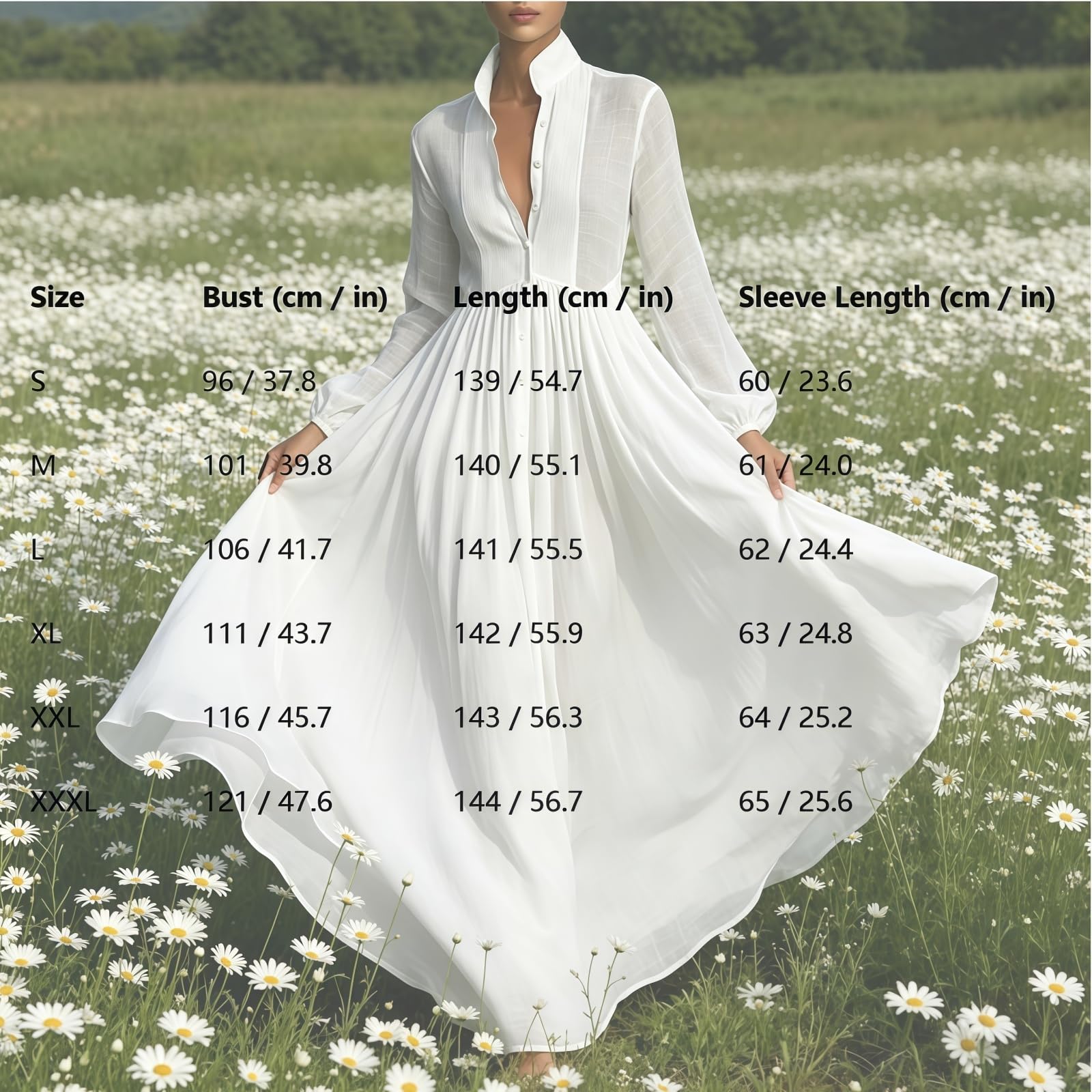 Generico Maxi Abito Elegante da Donna con Collo Alto, Modello Minimalista a Maniche Lunghe, Scollo a V, Pieghe, Tinta Unita e vestibilità Fluida con Tasche