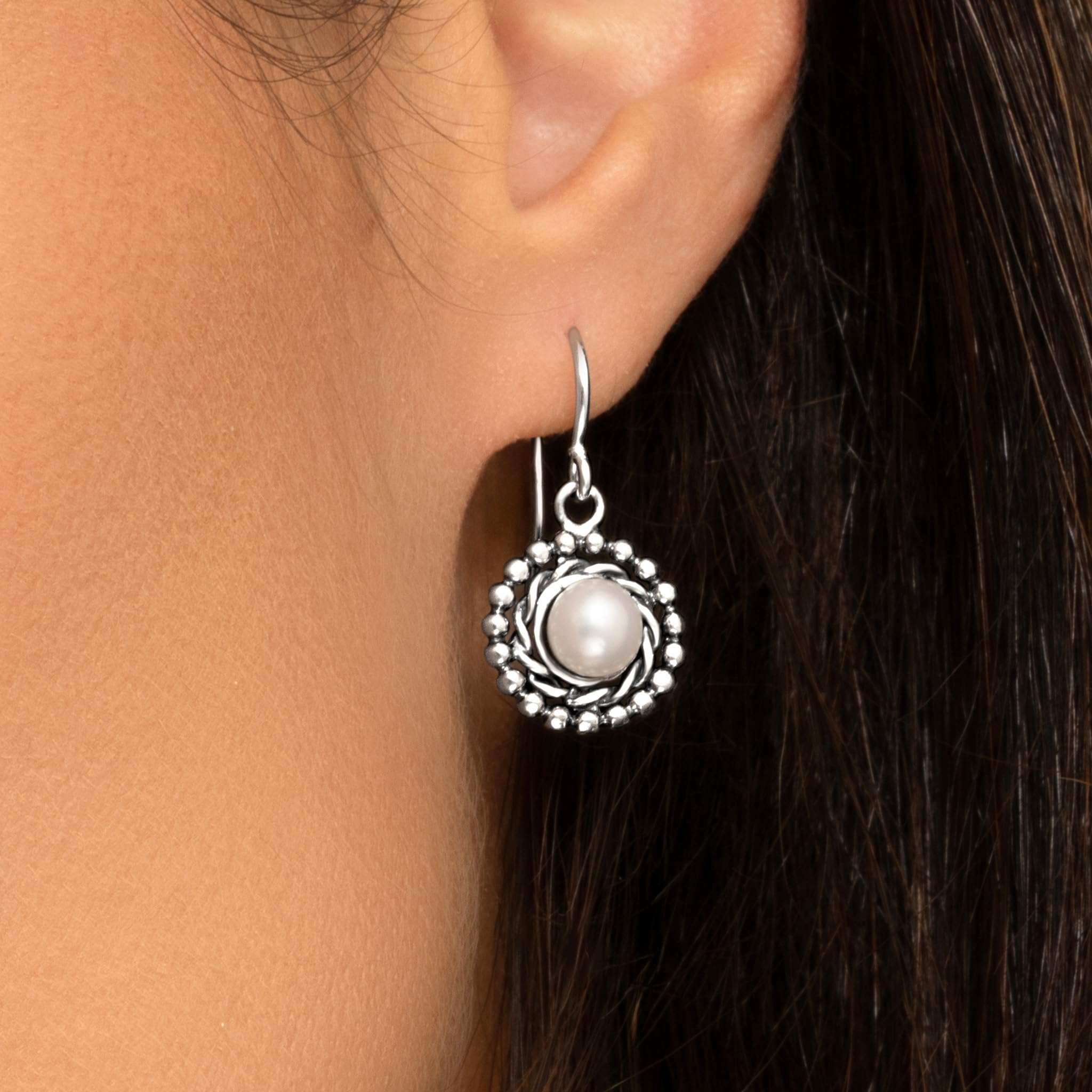 JEAN RACHEL JEWELRY Ohrhänger aus 925er-Sterlingsilber für Damen mit Süßwasserperle, Perlengeflecht, Vintage-Design, hypoallergen, blei- und nickelfrei, handgefertigte Statement-Ohrringe