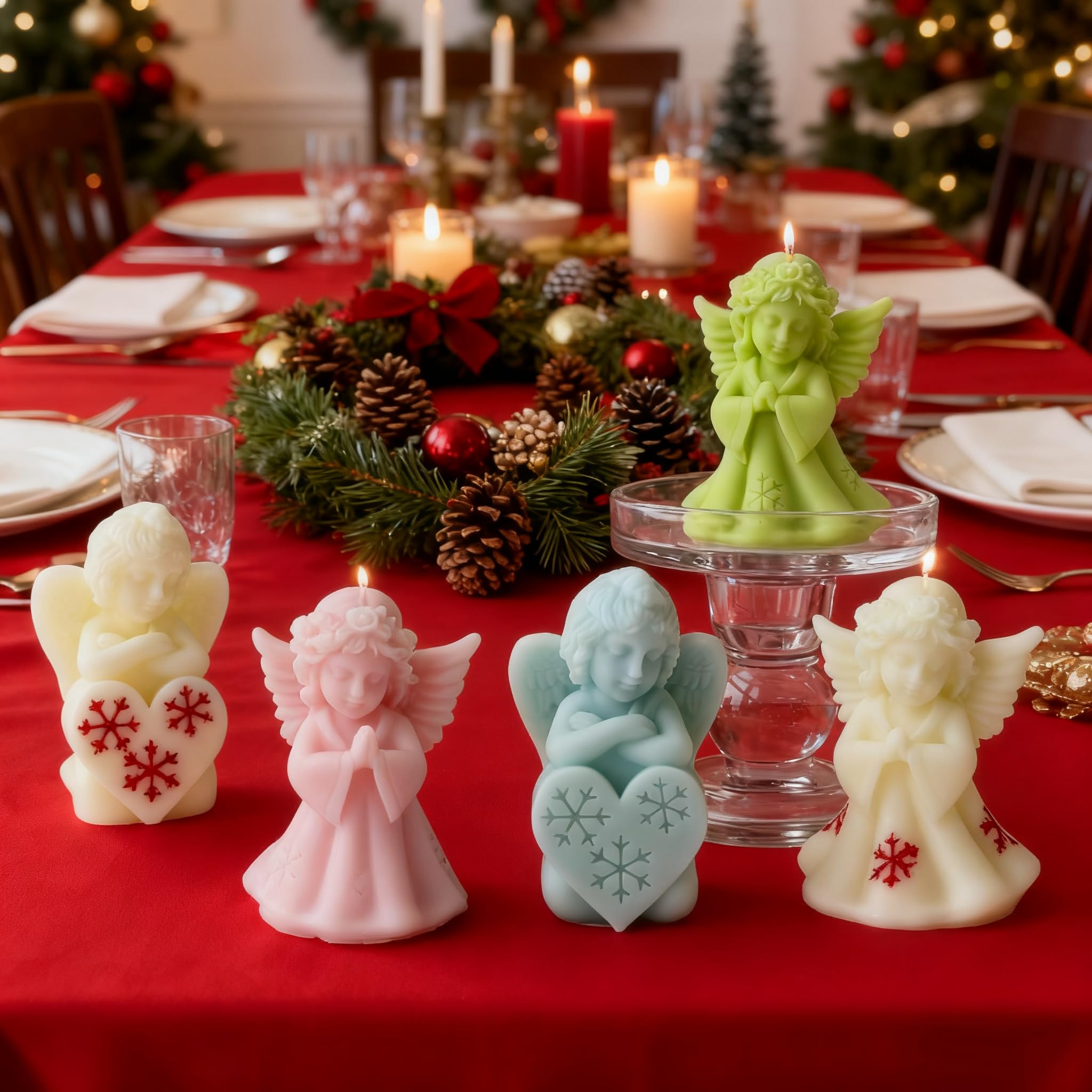 Stampi per Candele Natalizie, Stampi in Silicone per Candele, 2 Pezzi 3D Stampo per Candele Albero di Natale, Candle Mould per Candele Profumate Sapone, Decorazioni Natale (Angelo)