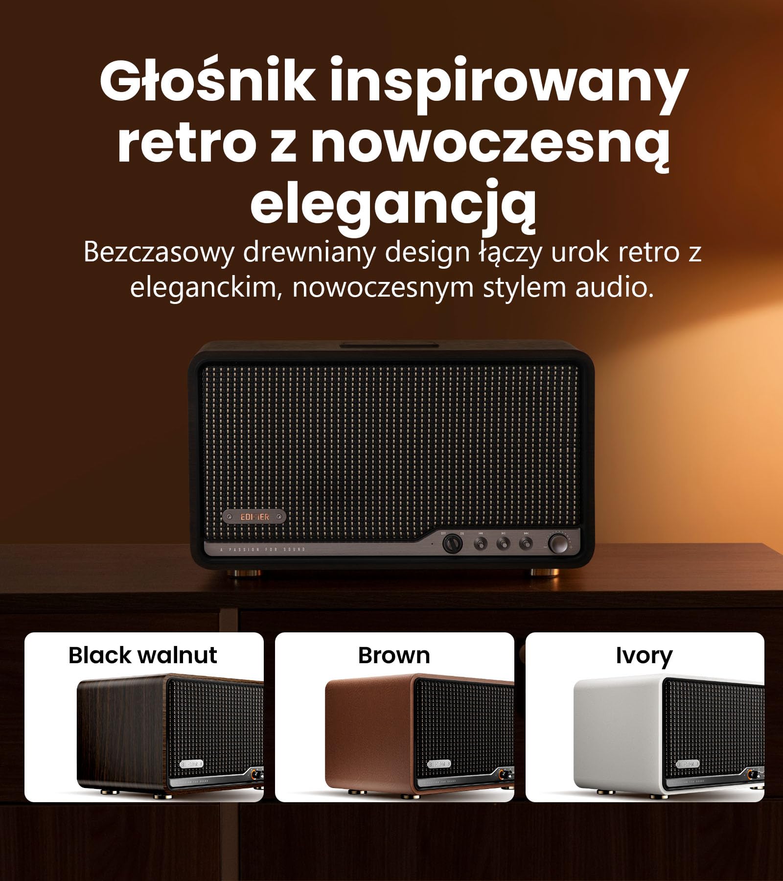 Edifier S300 Retro Głośniki Biurkowe Z Airplay 2 I Mocą 80w, Czarny Orzech | Hi-Res Przewodowy I Bezprzewodowy, Bluetooth 5.4 Wielopunktowe, Wejścia Aux & Usb-c, Pilot, Do Systemów Multiroom