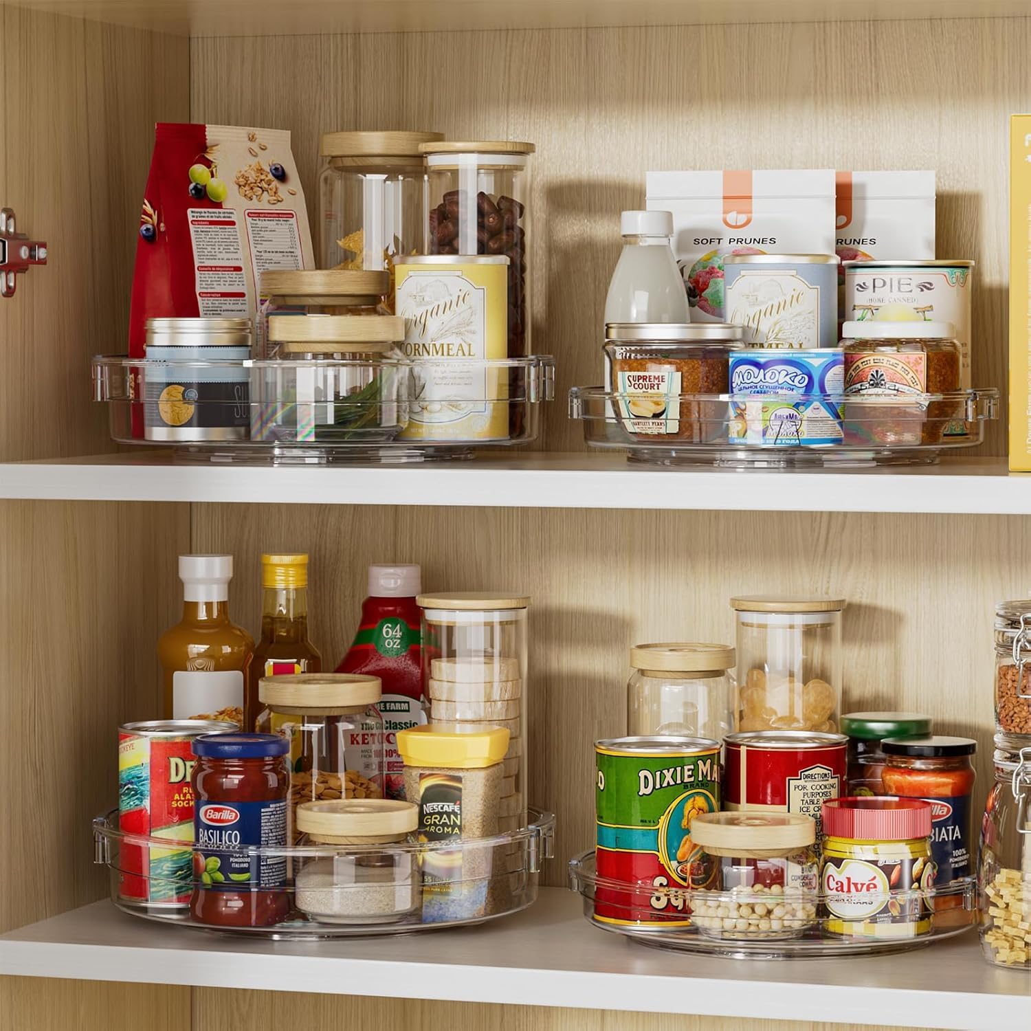 Delamu Metal Over the Door Pantry Organizer and LAMU 4 Pack Lazy Susan Organizer Clear