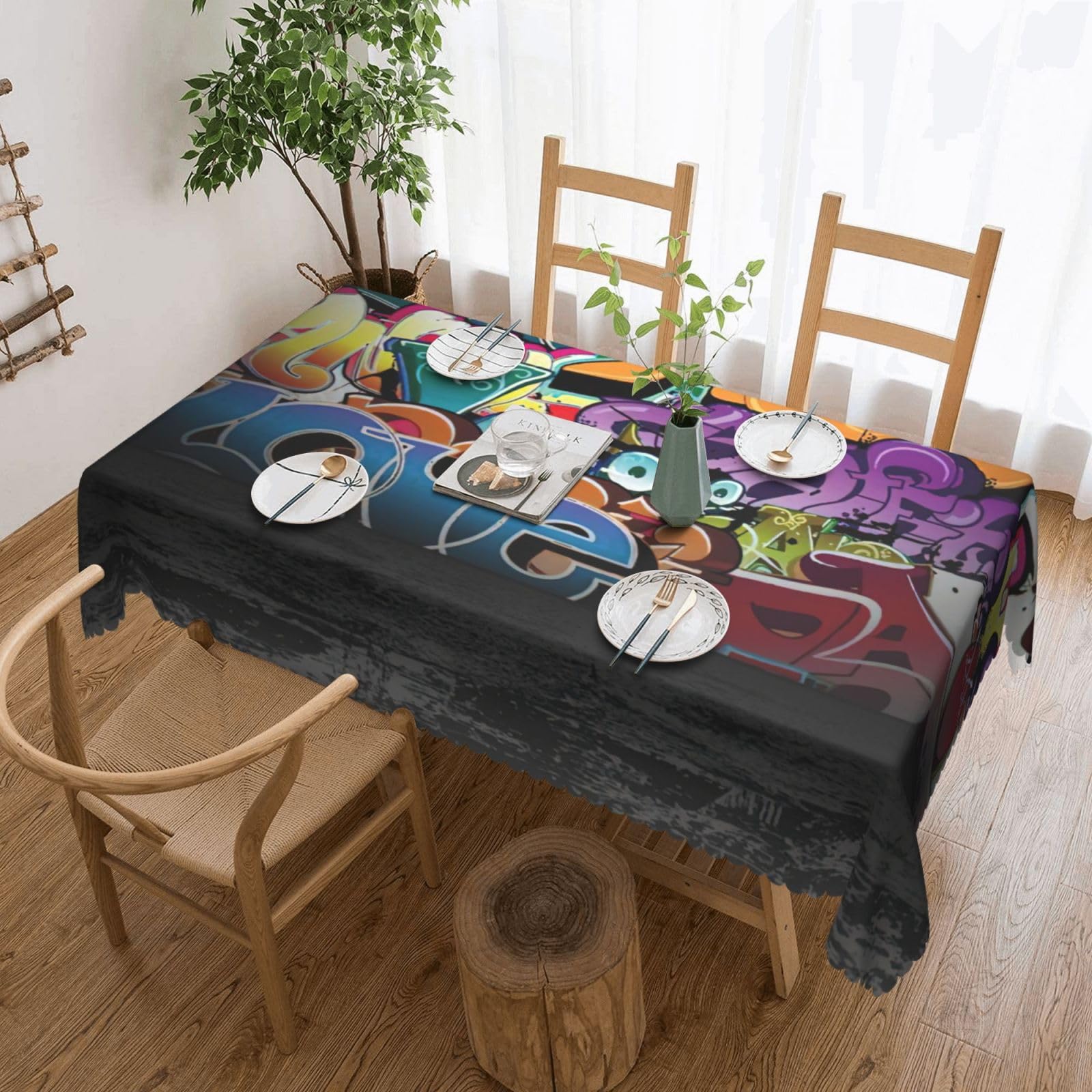 Nappe de cuisine graffiti hip-hop lavable 137x183 rectangulaire pour salle à manger et fête