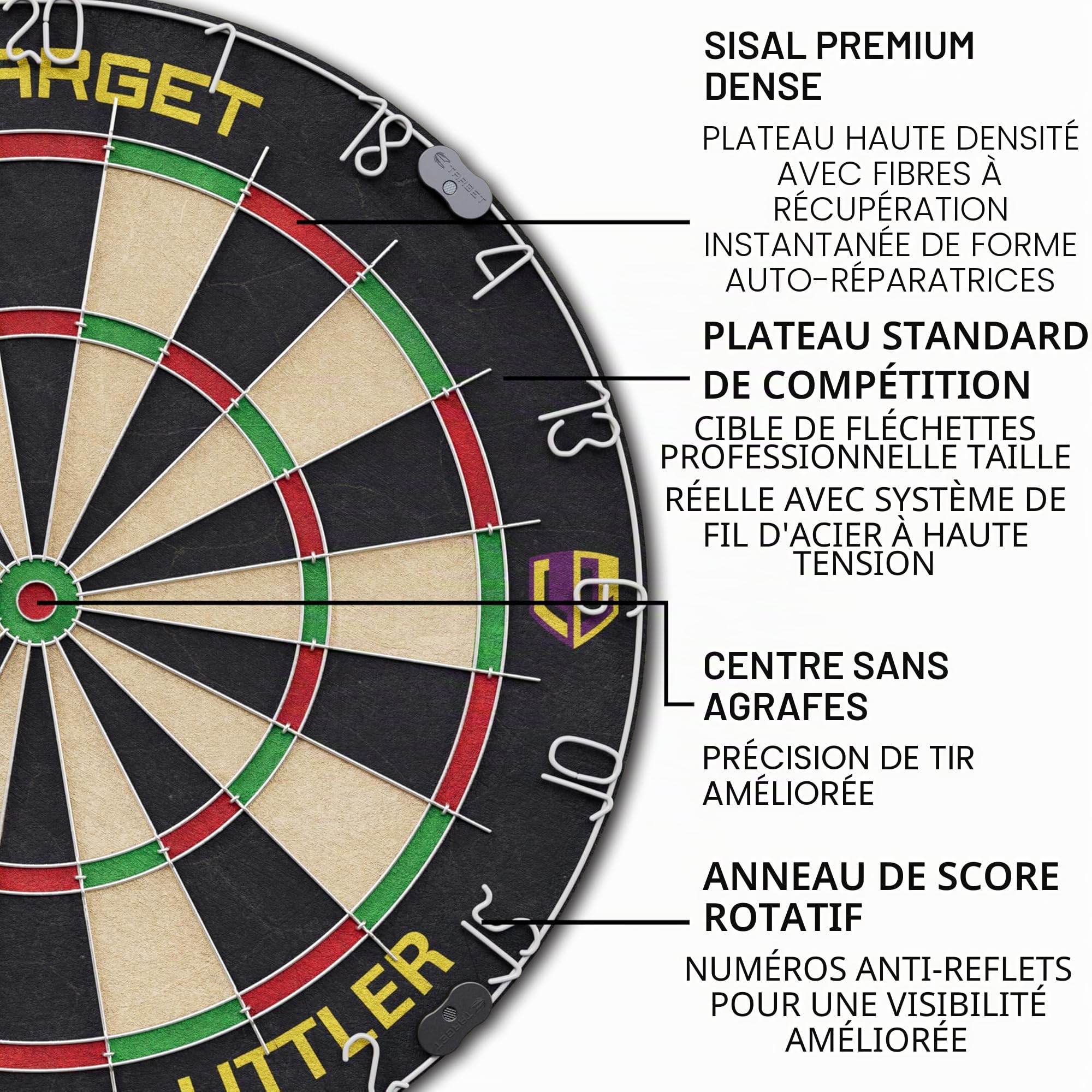 Target Darts Luke Littler Dimitri Van den Bergh Gabriel Clemens Jeu de Fléchettes avec Armoire 2 Jeux Pointe Acier Tableaux Score Ligne Lancer Compétition