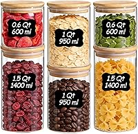 Vista 12 de ComSaf Juego de 9 tarros de vidrio para almacenamiento de alimentos de 0.6 cuartos de galón, recipientes de almacenamiento de vidrio transparente