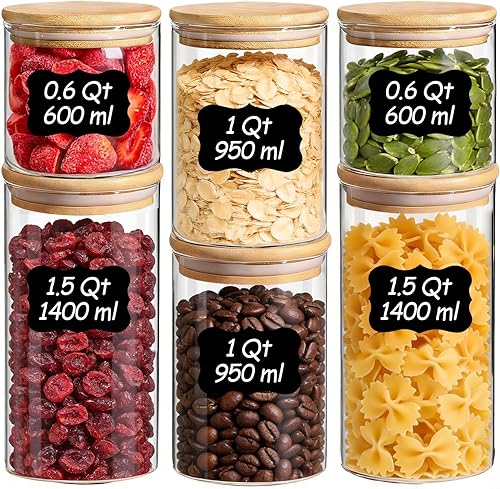 Miniatura 13 de ComSaf Juego de 3 tarros de almacenamiento de vidrio con tapas de 1.7 Qt, tarros de vidrio con tapas, tarro de almacenamiento de alimentos