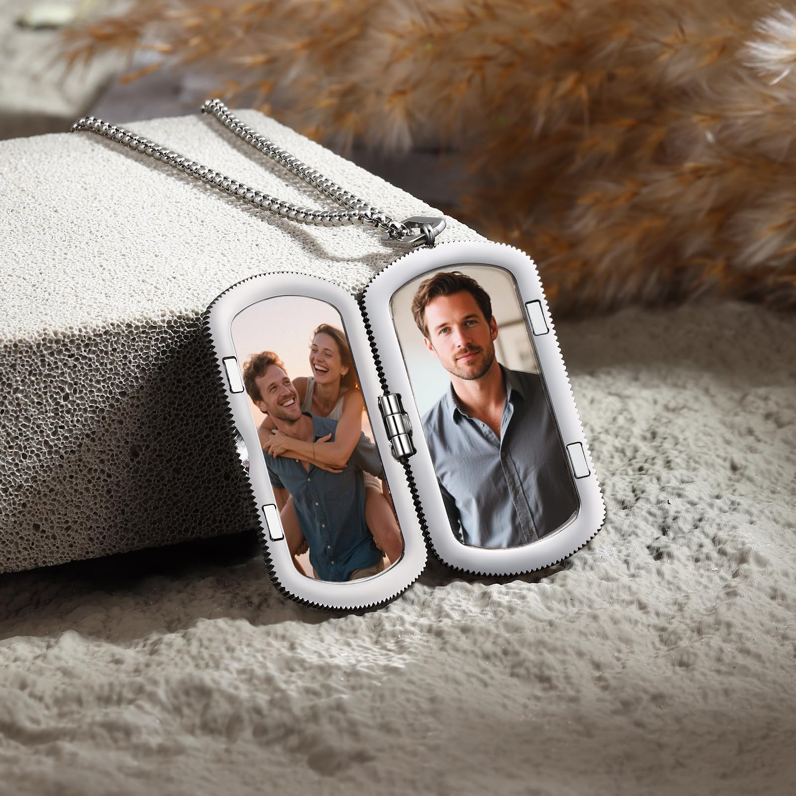 kaululu Collier Photo Personnalisé pour Homme Pendentif Médaillon en Acier Inoxydable avec Texte pour Papa Cadeau pour Fête des Pères