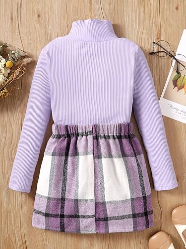 Miniatura 2 de Floerns Conjunto de camiseta de cuello alto de 2 piezas para niñas con minifalda a cuadros