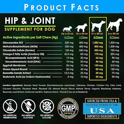 Miniatura 6 de Masticables suaves para cadera y articulaciones para perros con glucosamina, MSM, condroitina, colágeno. Suplemento para articulaciones de perro que