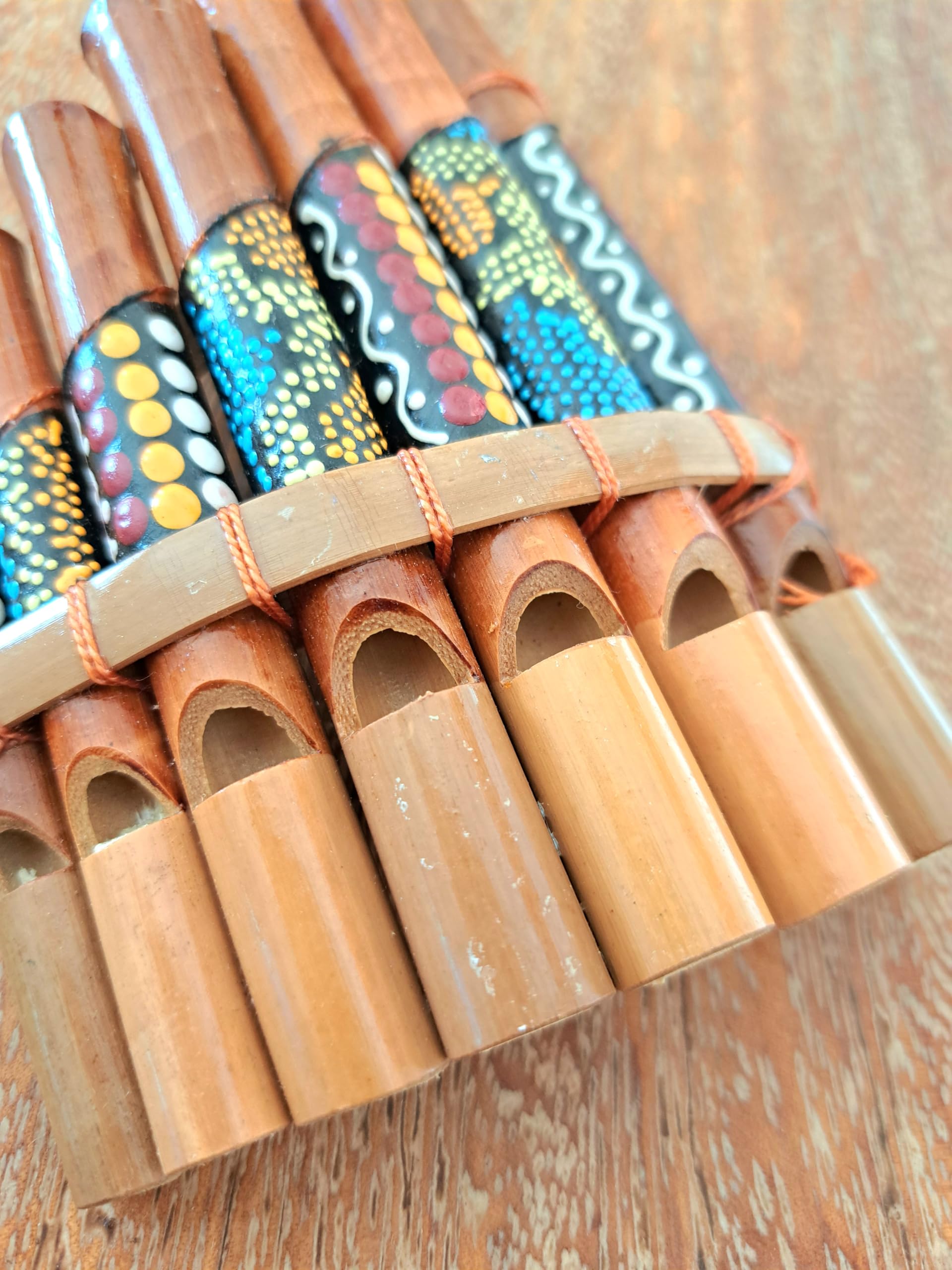 Flûte de pan en bambou Instrument de musique bois artisanale 7 tubes dot painting