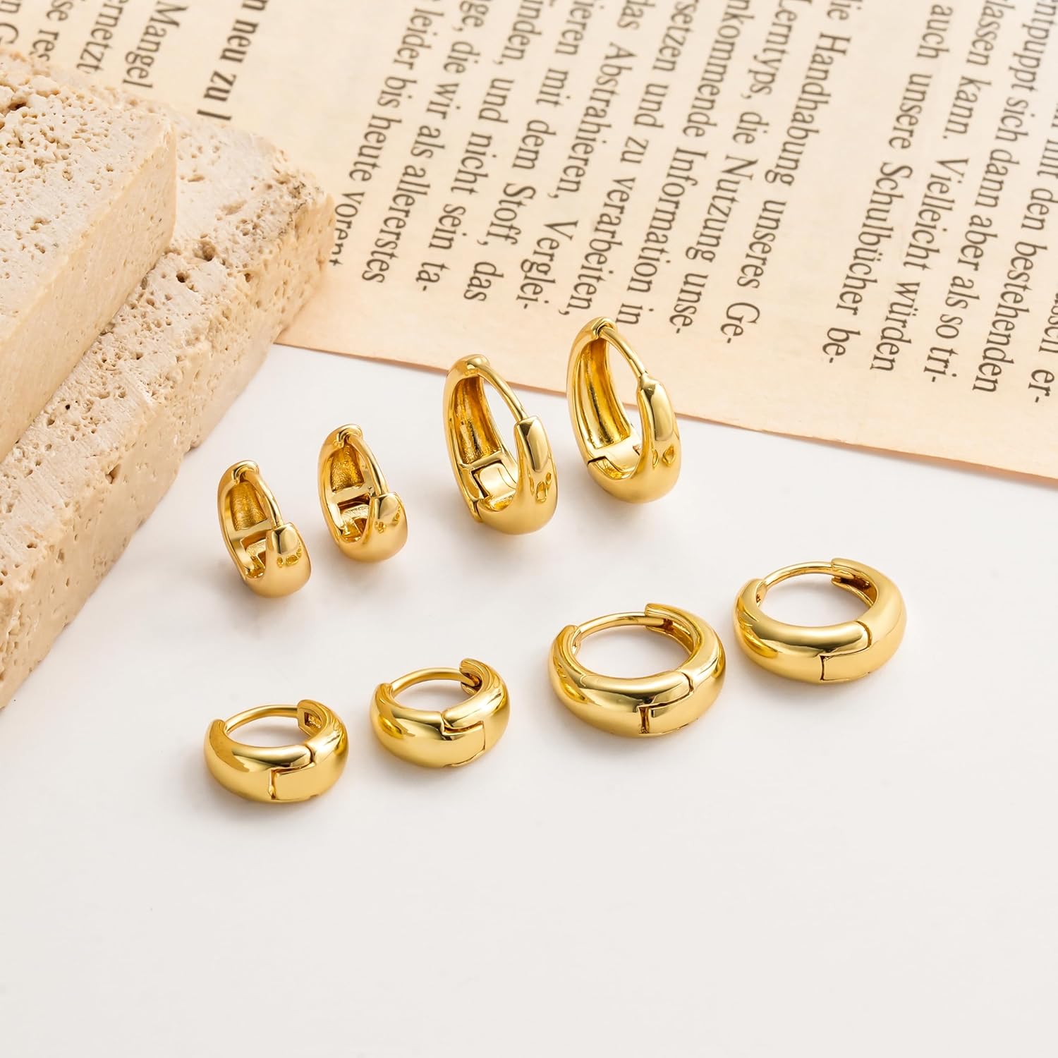 Foxgirl 4 Pairs Small Chunky Huggie Hoop Earrings for Women - Dainty 14K Gold Plated Hypoallergenic Lightweight Stack Earring Sets for Multiple Piercing Trendy Jewelry - Image 6