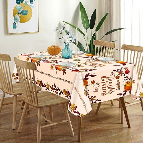 Miniatura 2 de Paquete de 4 manteles de otoño de Acción de Gracias, mantel de hojas de arce y calabaza, desechable, de plástico, cosecha de otoño, Acción de
