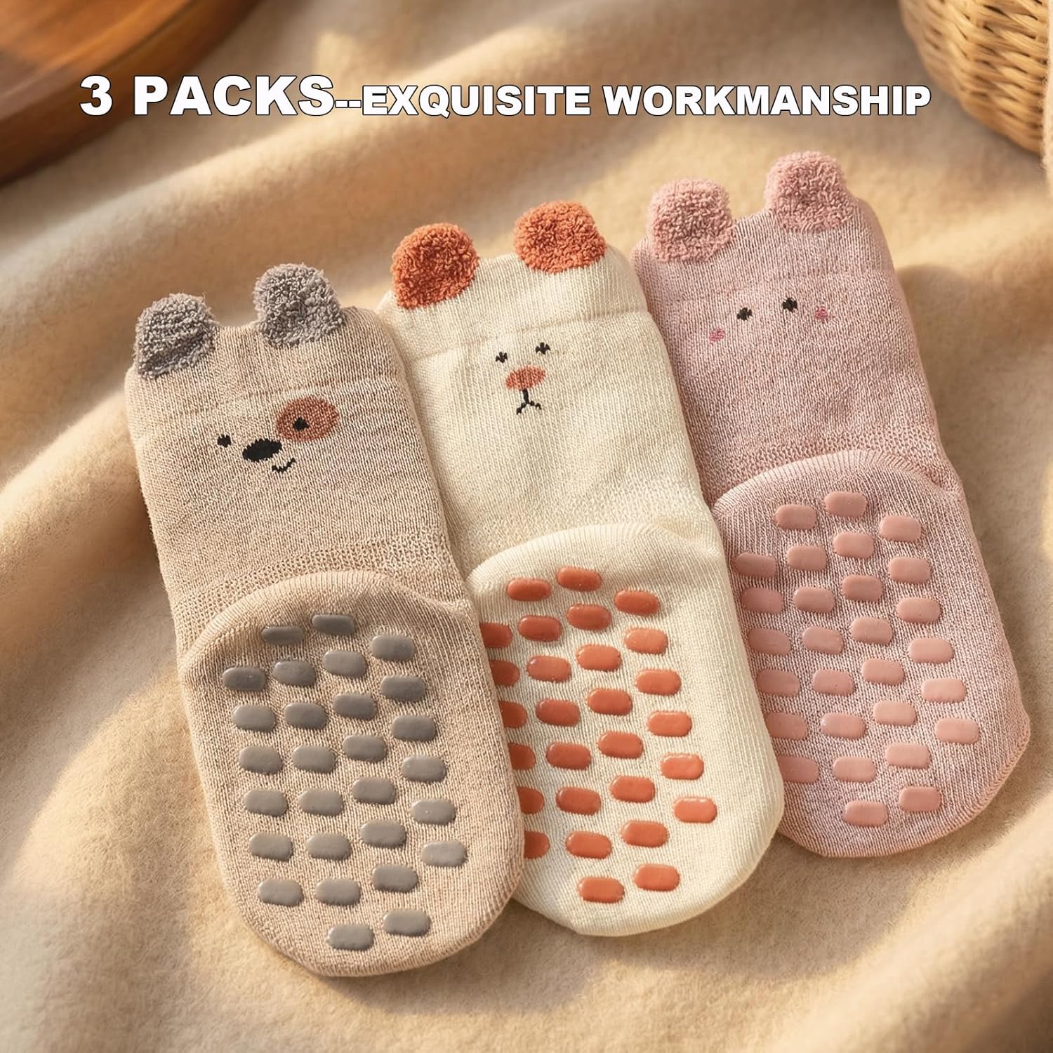 Baby Socks Non Slip Toddler Sock Cotton Soft 3 Pairs Cute Unisex for Boys Girls 1-5T - Image 2