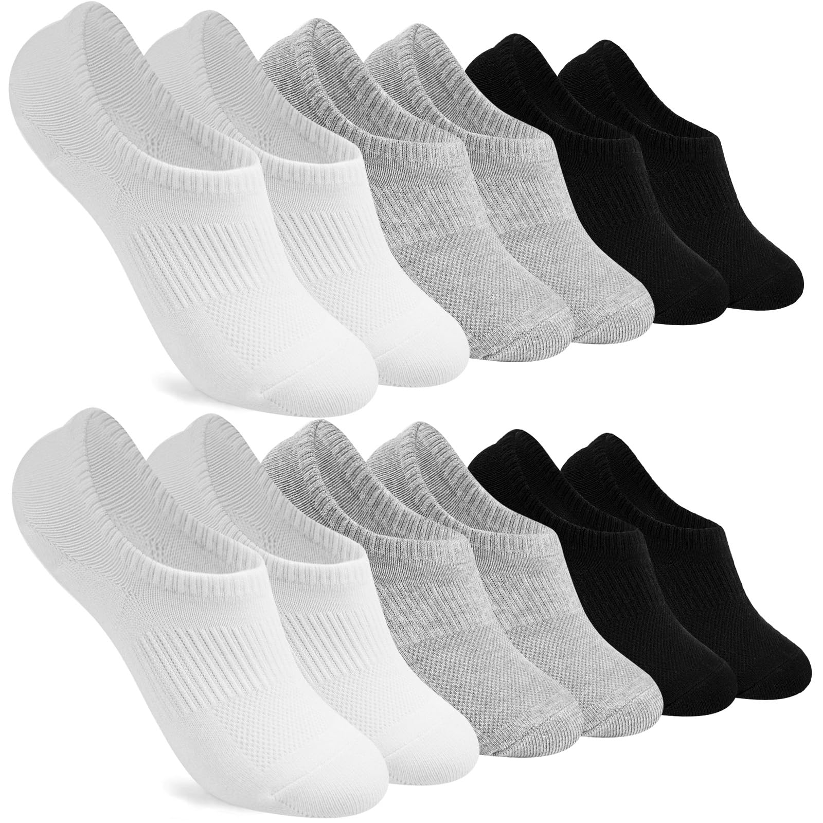 floconssy No Show Socks Womens Low Cut Cotton Ankle Socks for Sneakers Non Slip Invisible Athletic Running Footies 6 Pairs