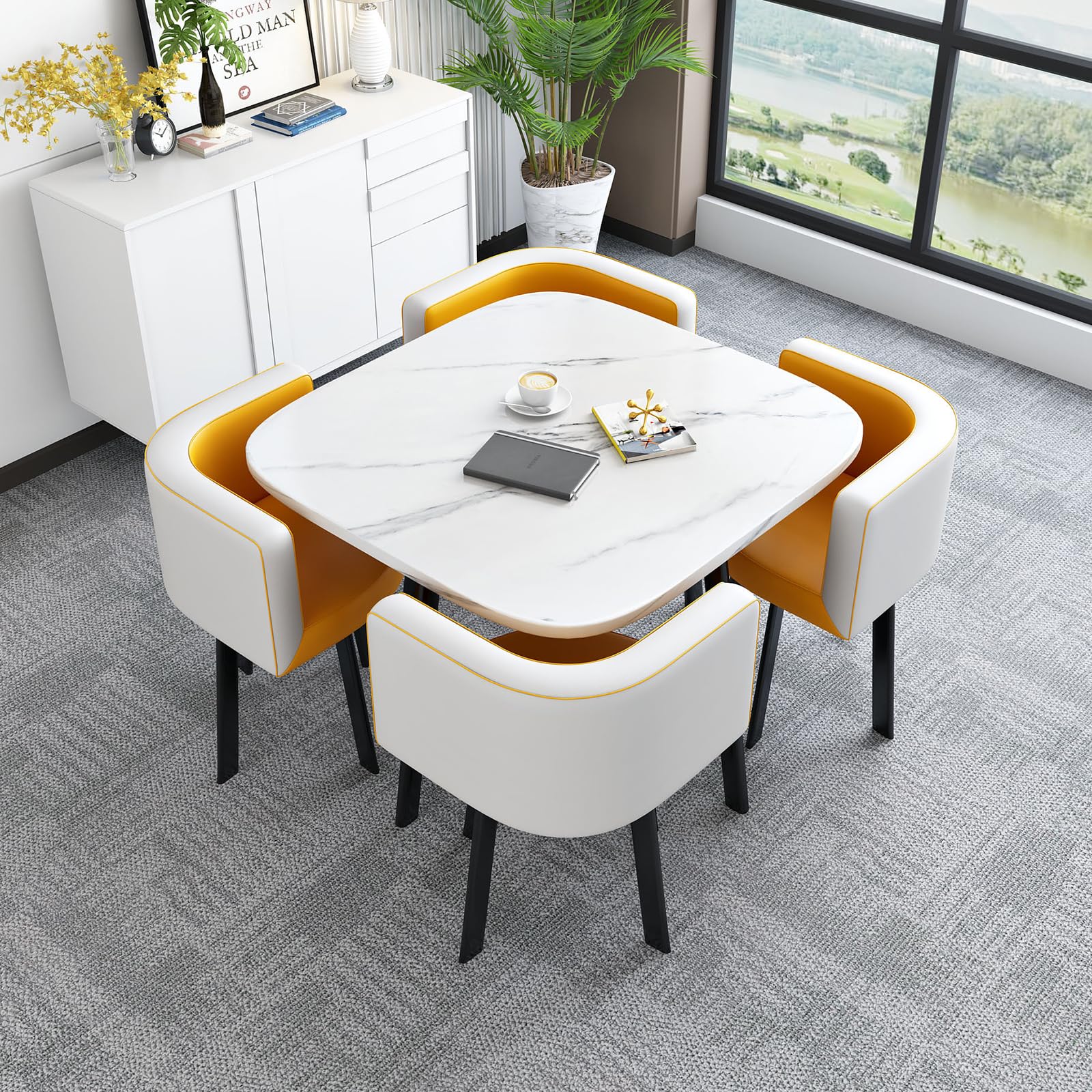 AYCDL Round Modern Dining Table Set for 4 35.4" x 29.5",#35-70 * 75cm/27.5 * 29.5in