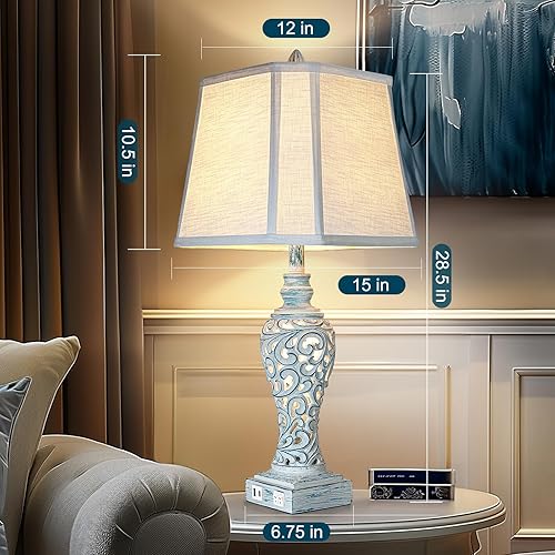 Miniatura 5 de Table Lamp Bedside Lamps Set of 2, 28.5'' Luxsight Farmhouse Table Lamps for Bedroom, Lamps for Nightstands with Night Lights, with USB C+A Ports,