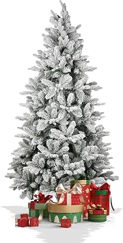 TRY & DO Christmas Tree 6.9FT Snow Flocked Artificial, Premium Hinged Pine Tree with Metal Stand, PVC+PE Material, for Indoor and Outdoor Holiday Decoration