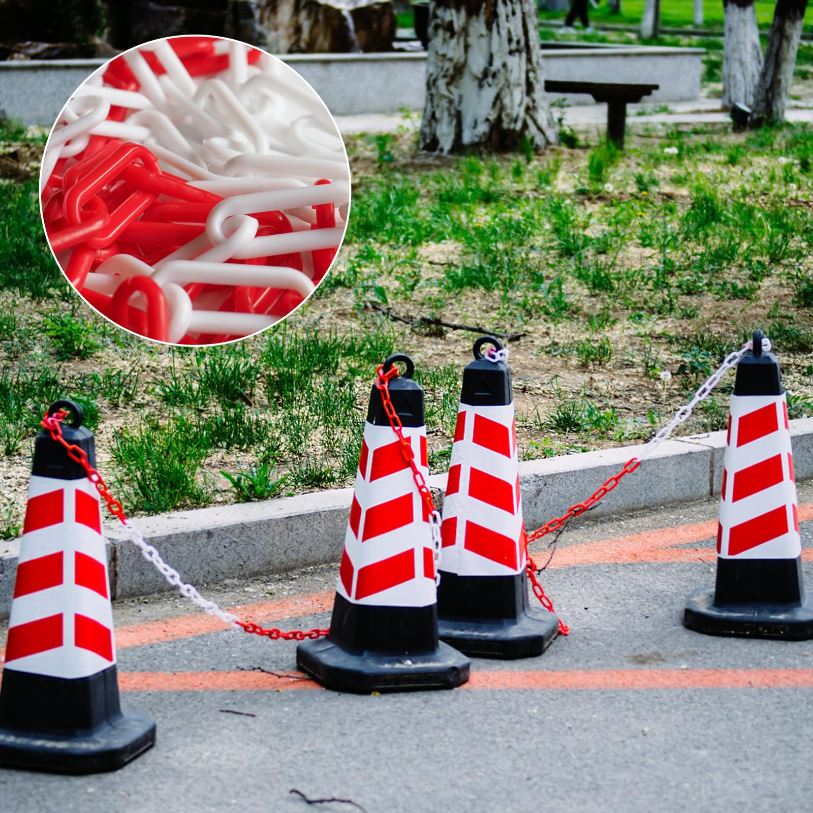 Barriera Segnaletica A Catena 10m - Rossa/Bianca, Plastica, Delimitazione Aree, Esterno/Interno - Foto 9