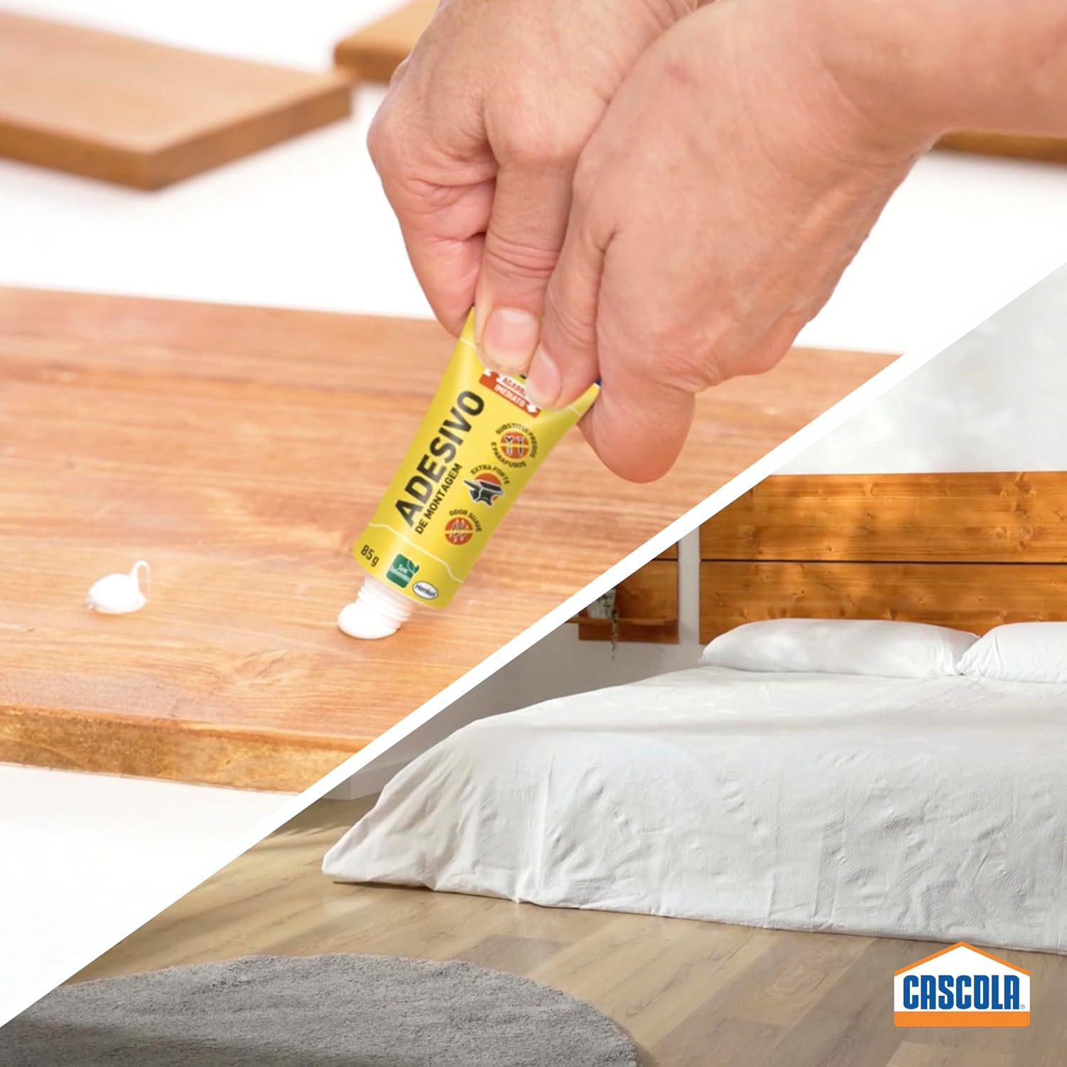 Cascola Monta & Fixa PL500 Interior Cola, Adesivo de montagem extraforte, para madeira, compensado, concreto, entre outros materiais, com agarre imediato, 1x85g