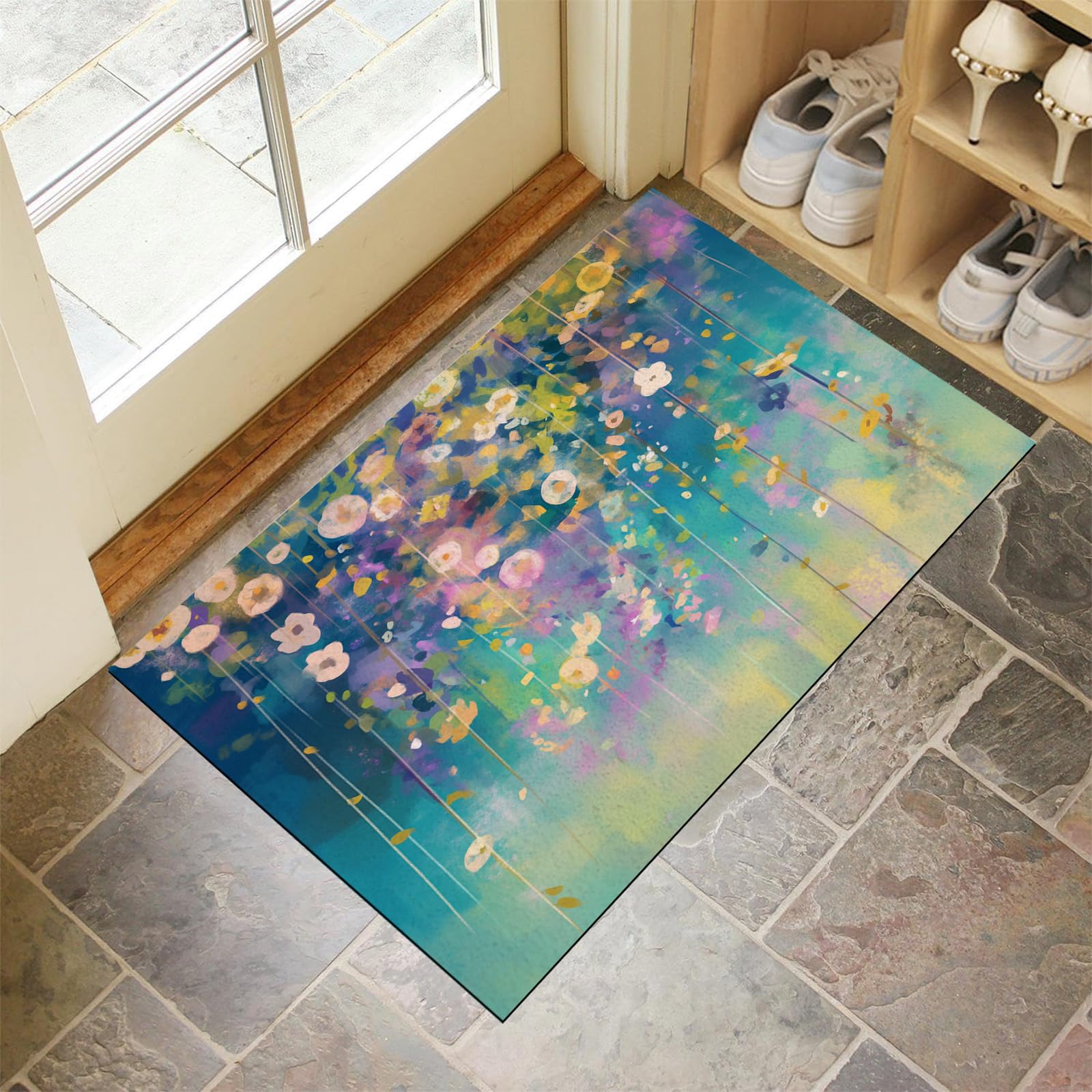 Tapis de porte 60x90cm extérieur et intérieur lavable avec motif tie-dye floral
