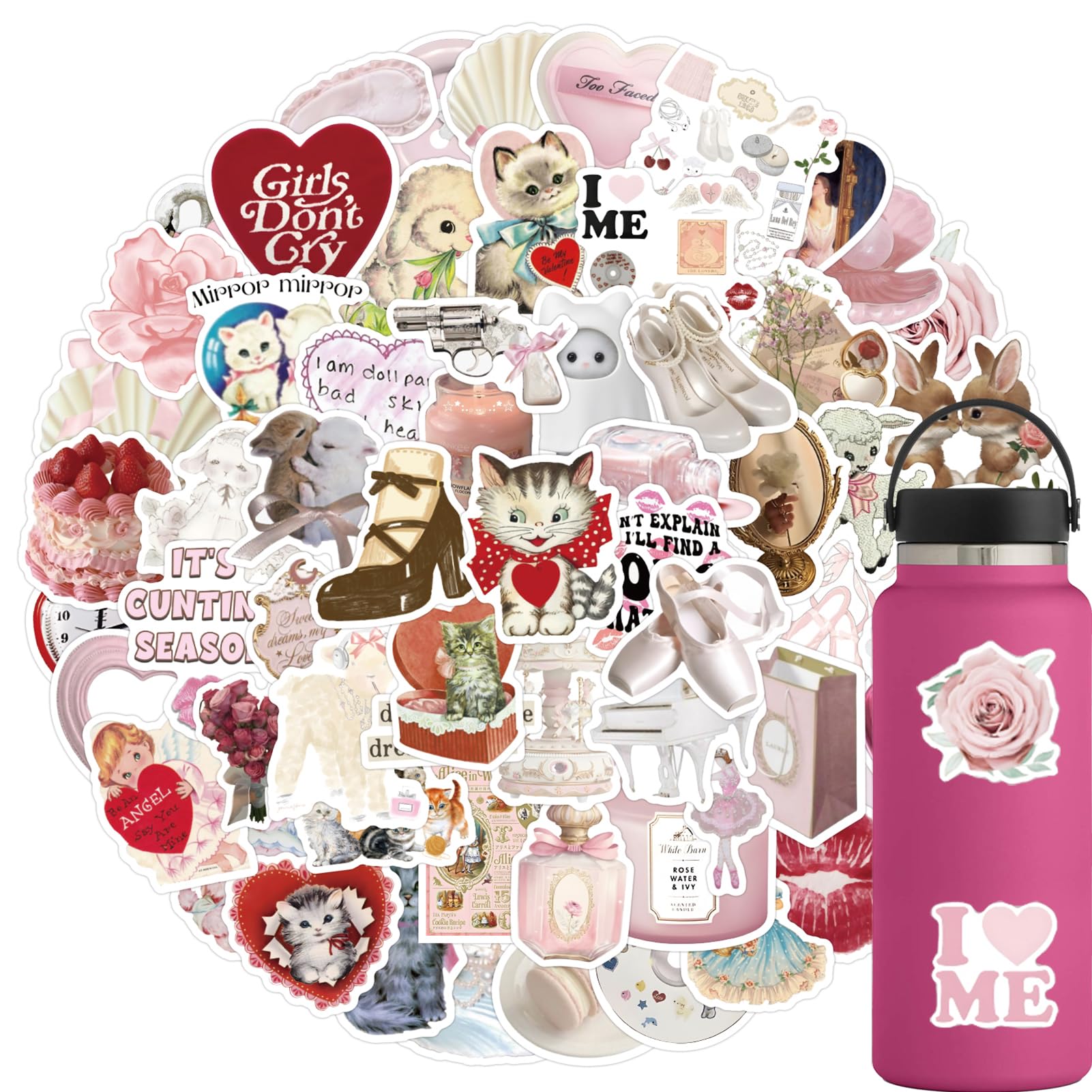 120Pcs Coquette Stickers for Girls Women Teens, Vinyl Coquette Aesthetic Graffiti Stickers Decals for Laptop Water Bottle Bumper Luggage Computer Skateboard Snowboard