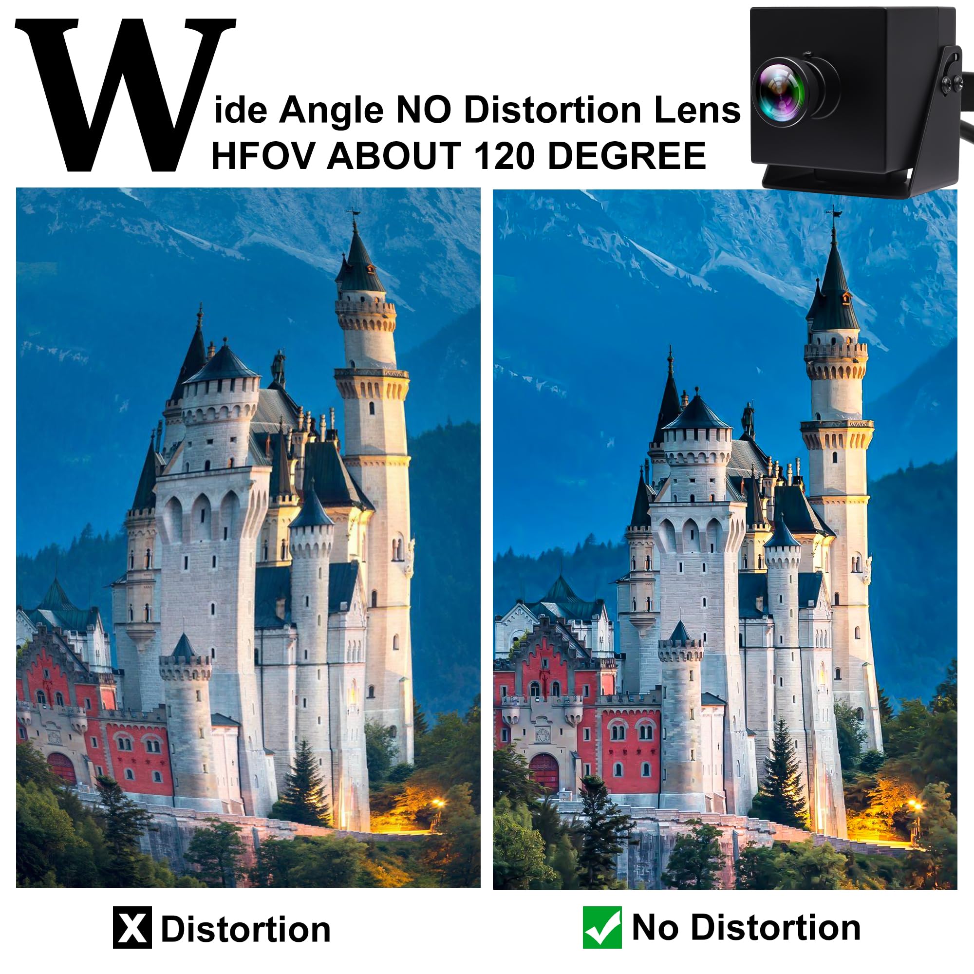 ELP Cámara 4K HDMI 60FPS Webcam con lente sin distorsión de 120 grados, zoom digital doble, salida USB 3.0 y HDMI, para ordenador, portátil, monitor, TV