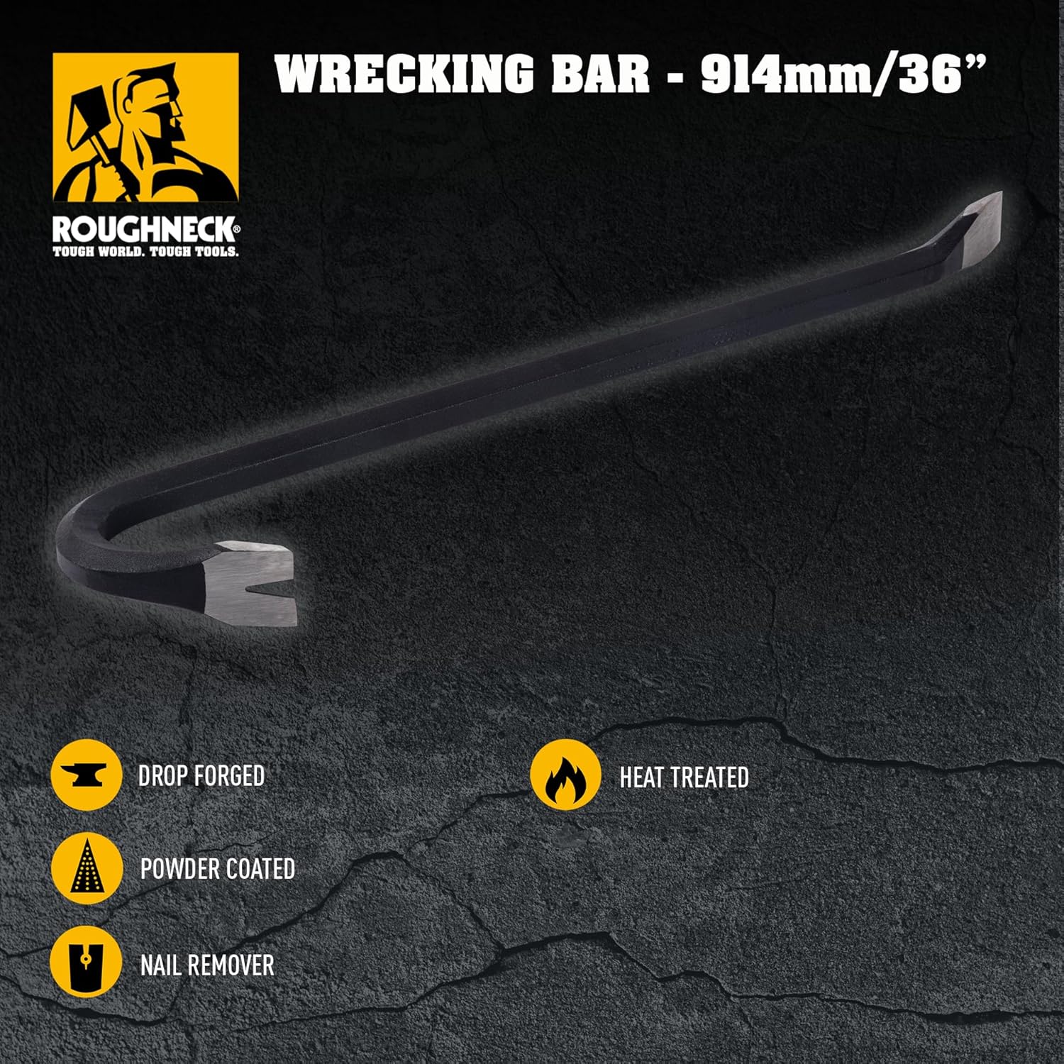 Roughneck Wrecking Bar – 36in (914mm) Drop Forged, Heat Treated & Corrosion Resistant for Demolition Tasks