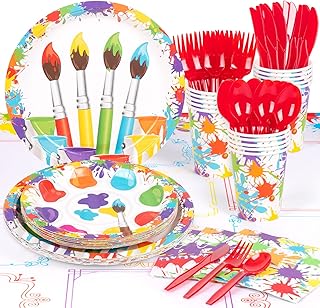 DECORLIFE Paint Party Supplies Serves 16, Art Party Decorations, Includes 54