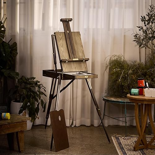 Miniatura 8 de ATWORTH Caballete francés para pintar, campo de madera de haya de lujo y caja de bocetos de estudio con bandeja lateral de metal, portátil y fácil