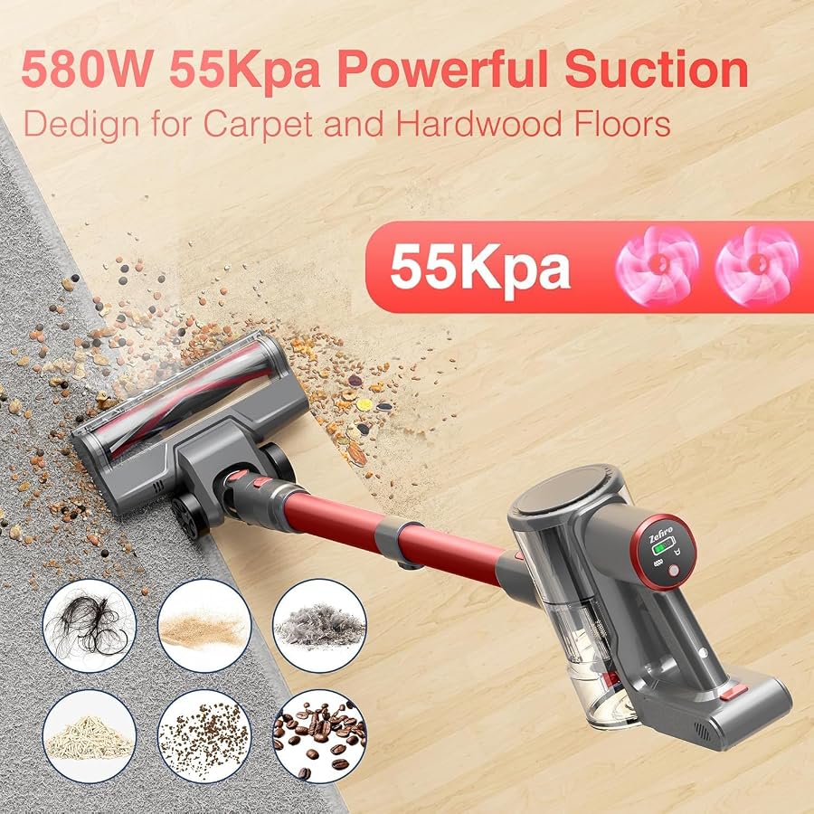 Vacuum Cleaners for Home, 580W/55Kpa Cordless Vacuum Cleaner for Pet Hair, image 2