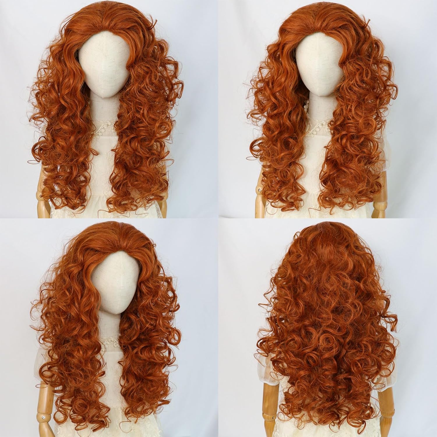 Orange Curly Wig Girls Red Orange Long Fluffy Wavy Wig Ginger Princess Cosplay Hair Heat Resistant Synthetic for Halloween Costume