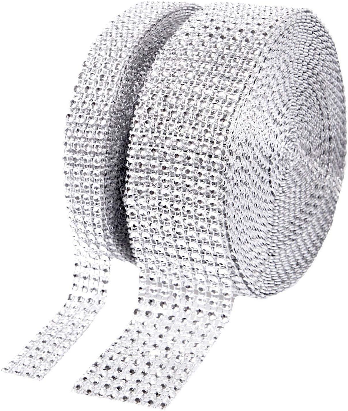 Acrylic Rhinestone Diamond Ribbon 1 Roll 8 Row 10 Yard and 1 Roll 4 Row 10 Yard, Silver