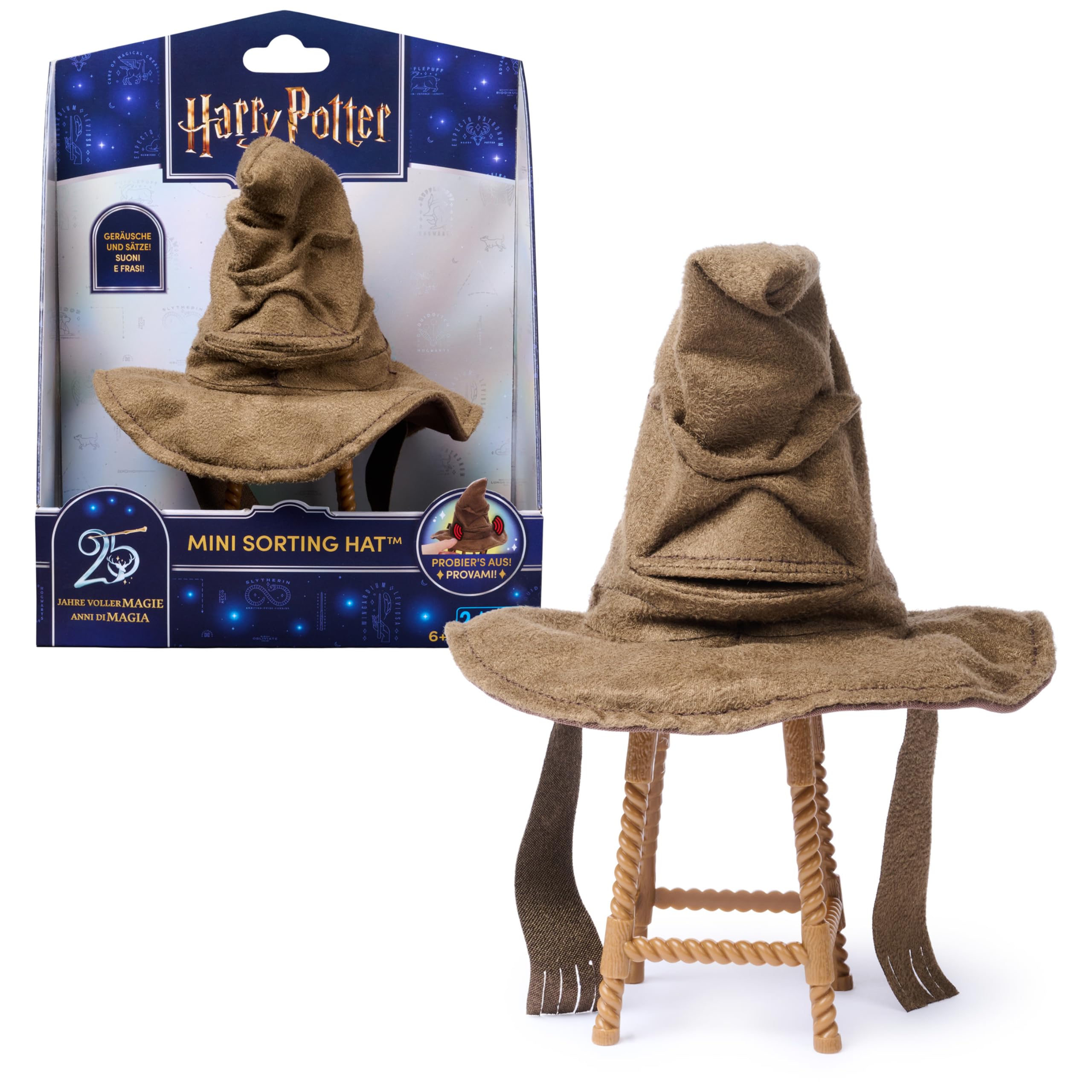 Harry Potter Interaktiver Mini Sprechender Hut, lizenzierter Fan-Artikel | Spielzeug für Kinder ab 6 Jahren & Fans, Hut aus Stoff im authentischen Look aus den Harry Potter Filmen, Größe 17,7 cm