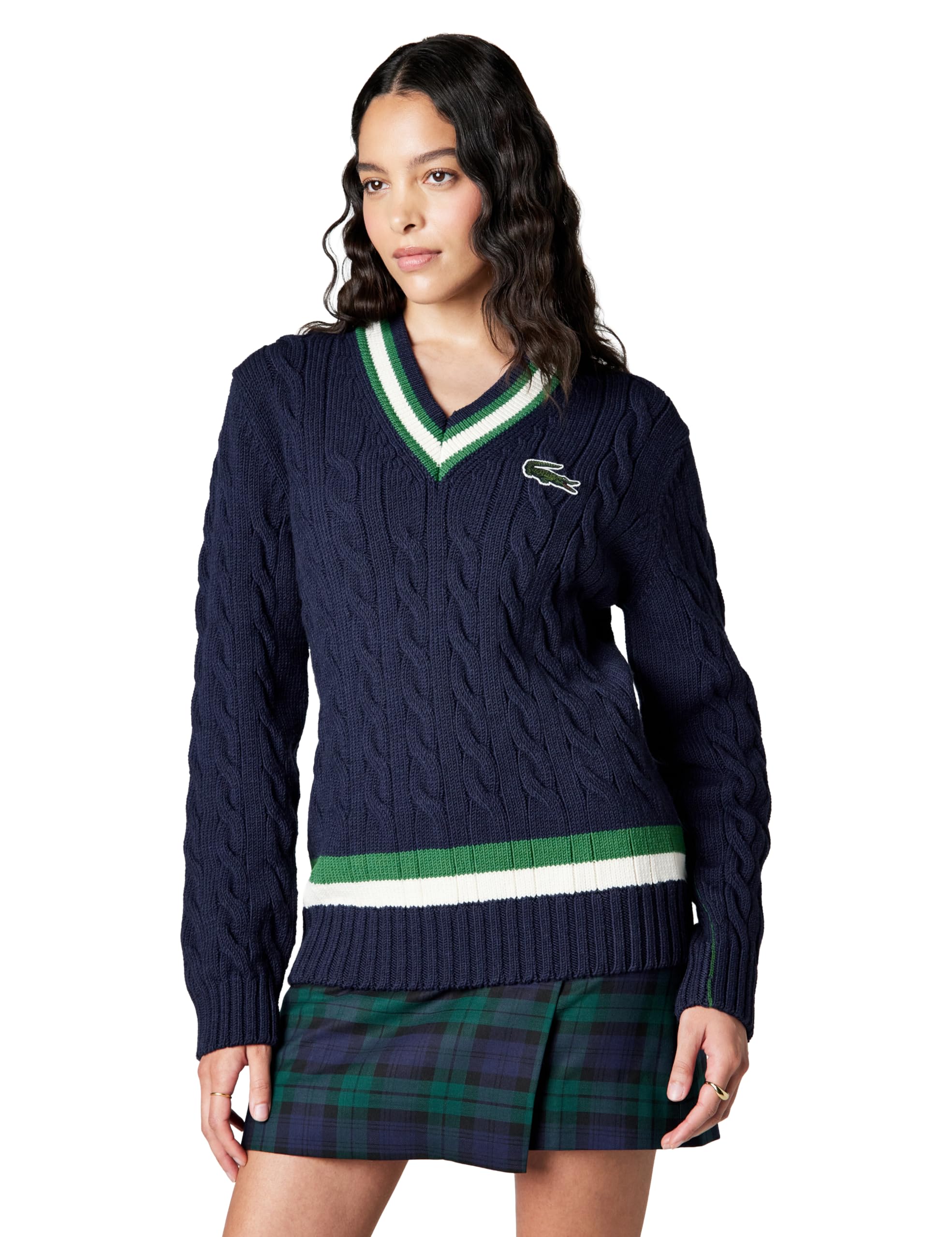 

                                                    Lacoste WomensStriped Wool Cable Knit SweaterNavy 