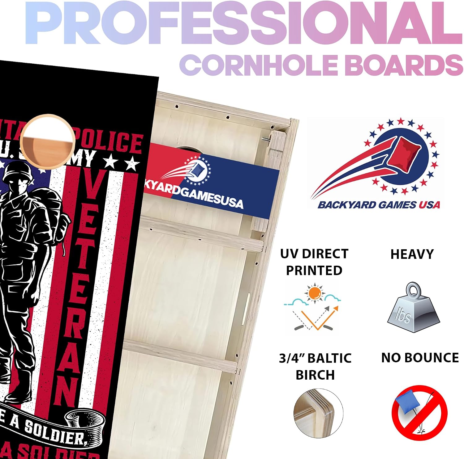 CornholeGamesUSA Pro Cornhole Boards Set | Made in USA | 3/4 Baltic Birch | No Bounce | Triple Thick Legs | Two Brace & Handles, Tournament 2x4 Regulation Set with Score Tower & Cornhole Bags