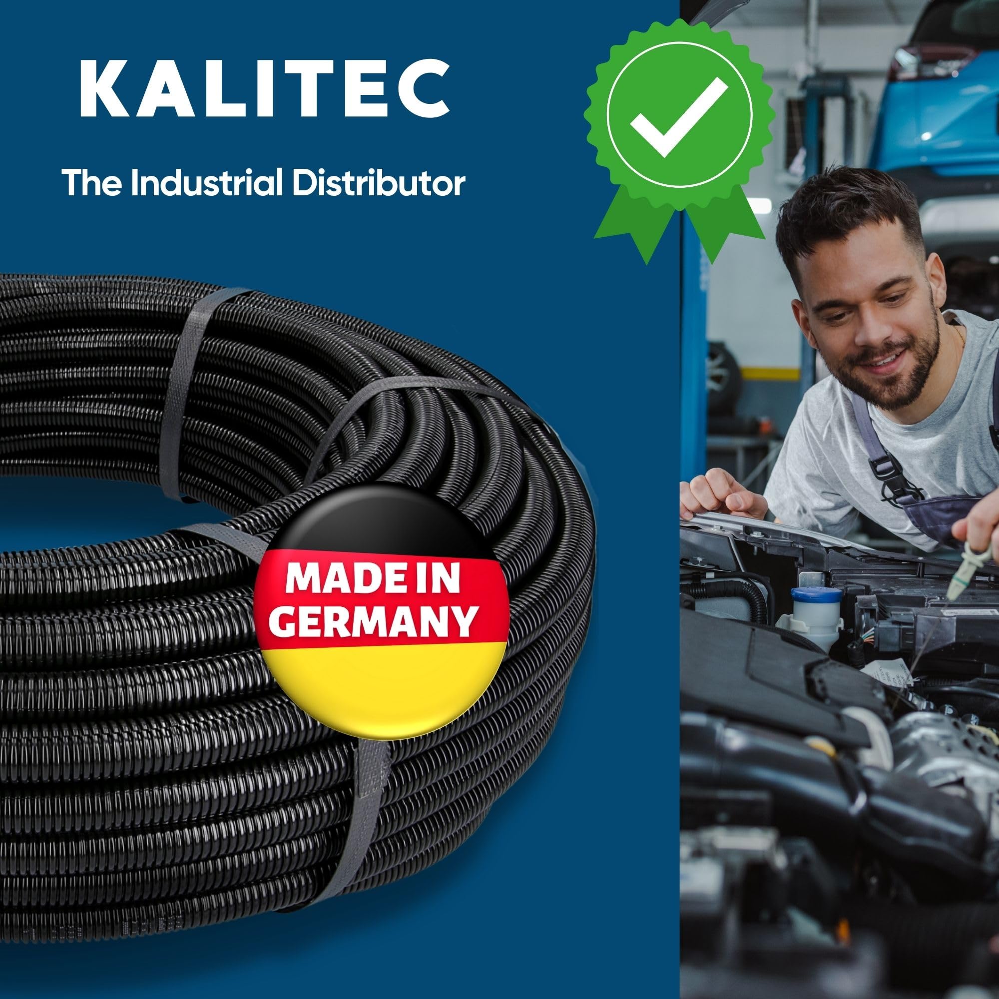 Kalitec - Tubo corrugato chiuso NW 12 I non scanalato, tubo di protezione per martore, resistente ai raggi UV e alogeni, materiale PA 6, protezione per cavi AD 15,6 mm, ID 12 mm, da -40 a +120 °C