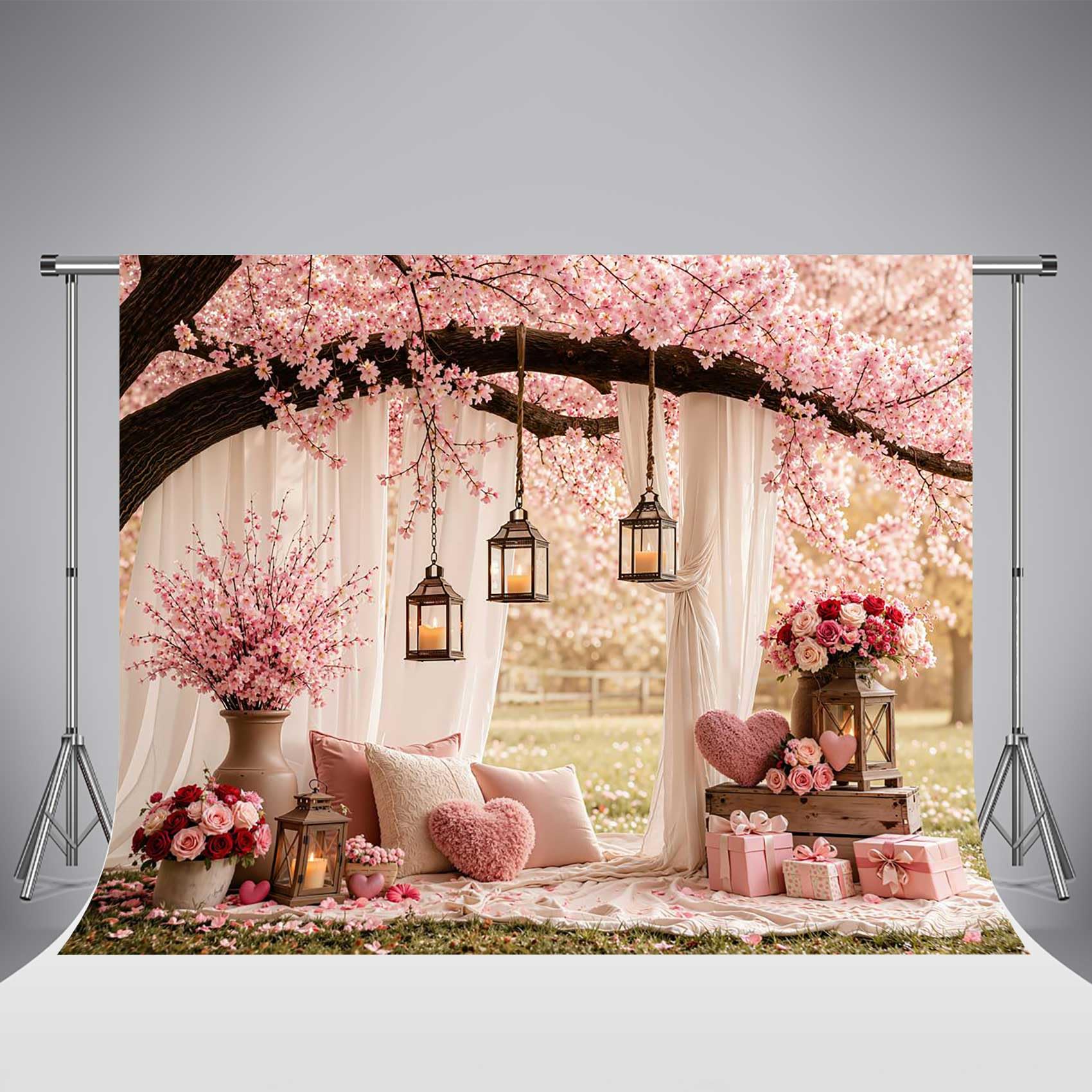 Kate ciliegio lanterna sfondo foto 6.5x6.5ft/2x2m San Valentino rosso amore