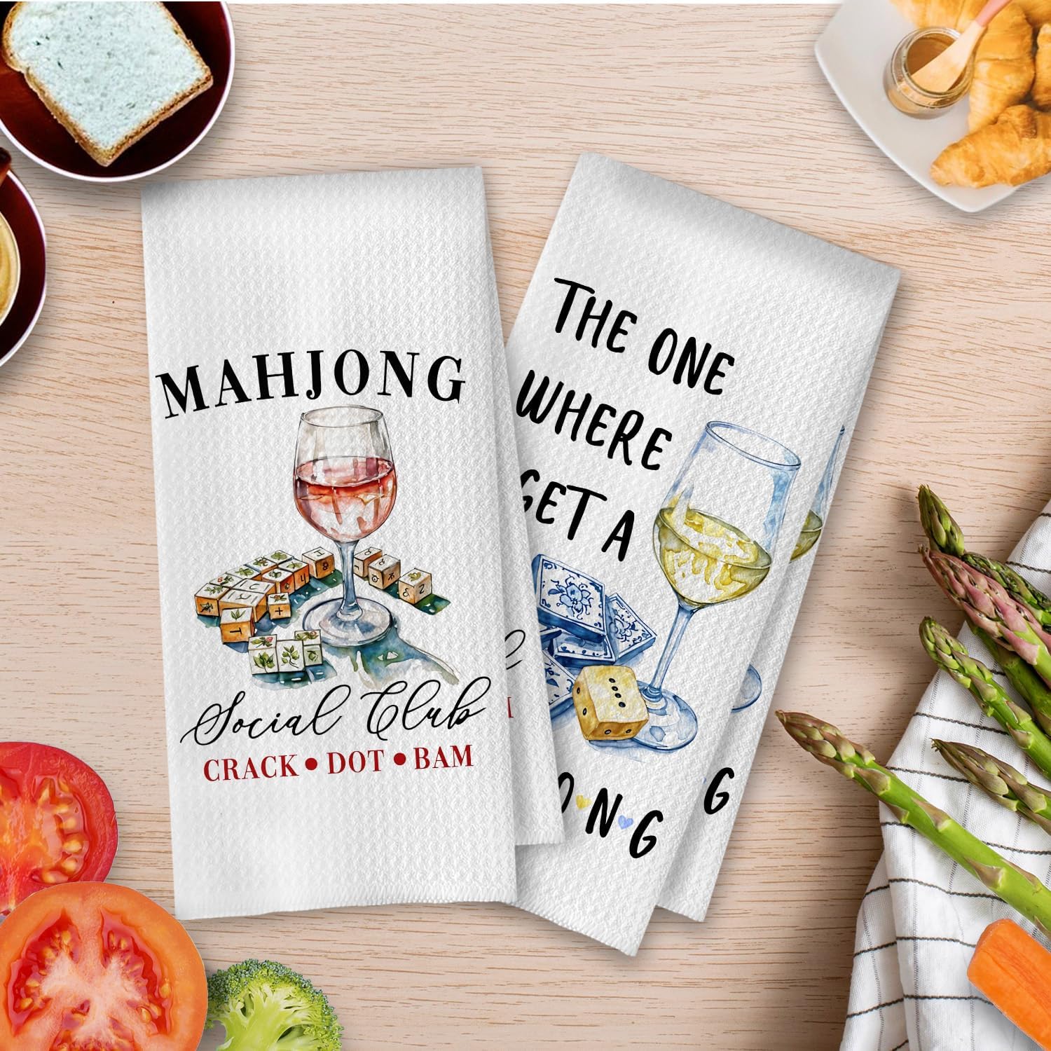 Mahjong Gifts Kitchen Towels Set - Mahjong Party Gifts Decorative Waffle Weave Dish Towels, Hand Towel, Tea Towel, Friendship Gifts, 16x24 Inch Set of 2 - Image 2