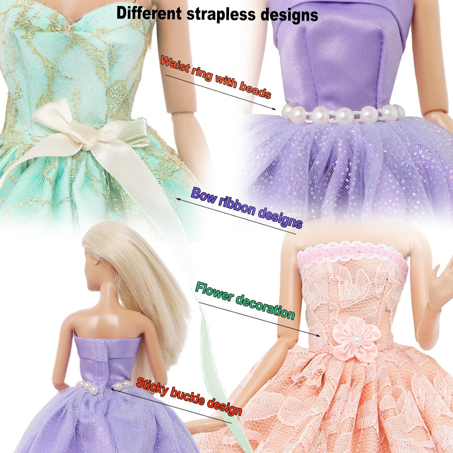 17 Pcs Wedding Clothes and Accessories for 11.5 inch Doll Set, 3 Pcs Fashion Party Gown Dresses 14 pcs Shoes, Crowns, Necklaces, Handbag, Fairy Wands Accessories for Girl Doll Stuff