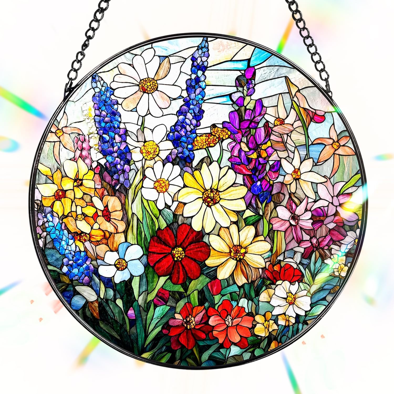 Suncatcher Window Hanging,Gardening Gifts For Mums,Gift for Mum, 8 Inch Wildflower Sun CatcherS for Windows with Hanging Chain, Acrylic Suncatcher with Vivid Light Effects, Window Decorations for