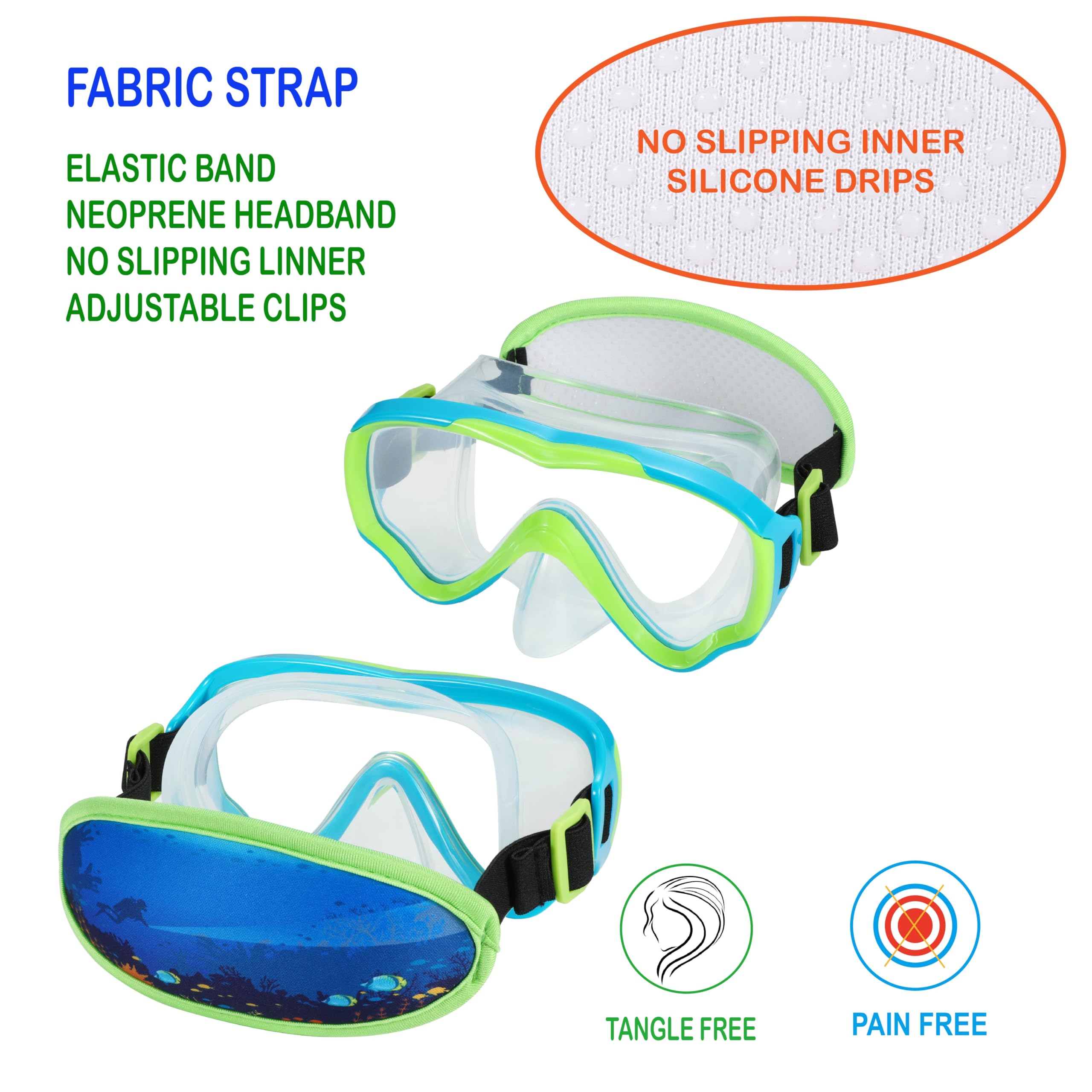 Schwimmbrille Kinder 6–14, Tauchmaske, kein Verheddern, Nasenschutz für JR/Jugendliche
