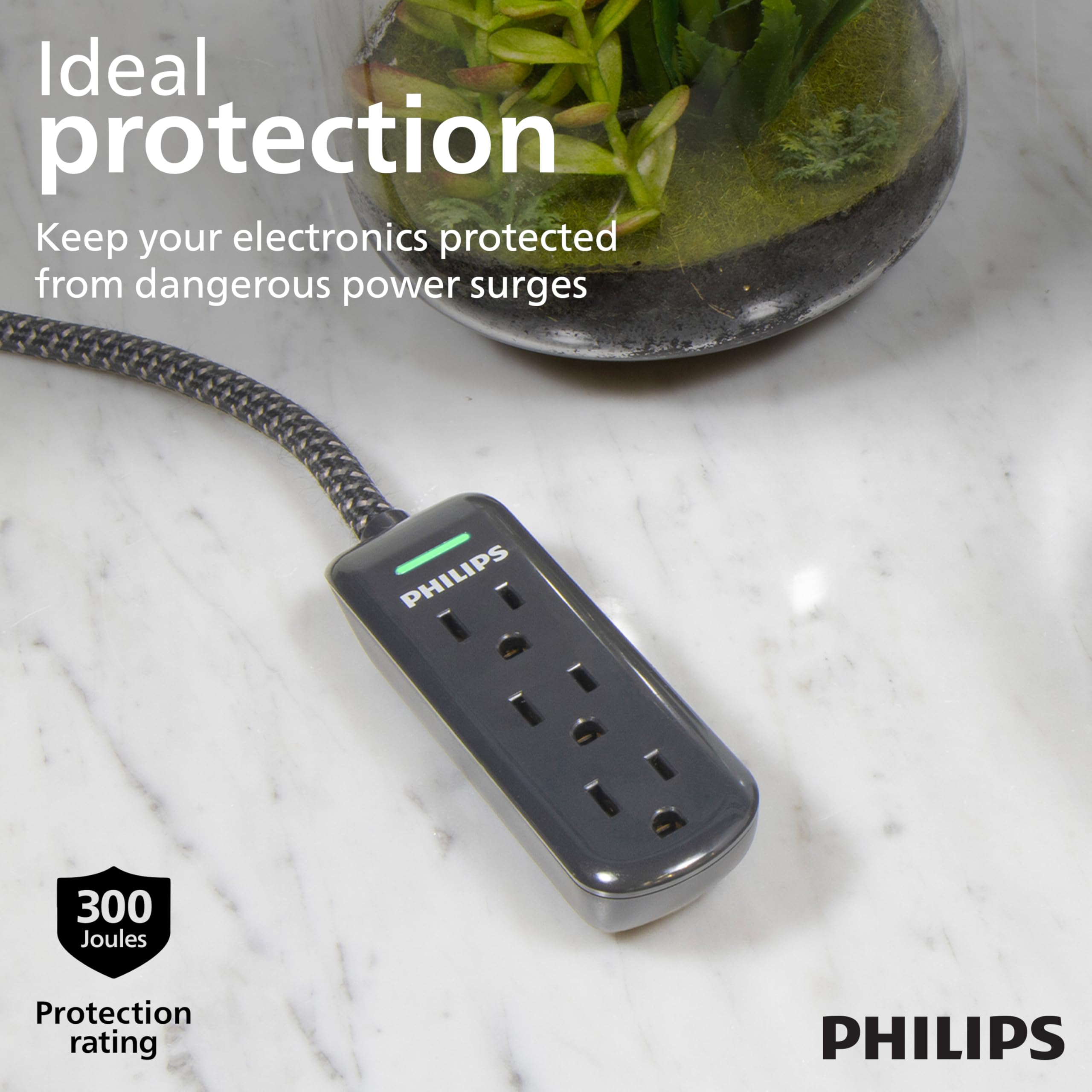 Philips 3-Outlet Extension Cord - Surge Protection -3