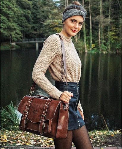 Miniatura 2 de ECOSUSI Mochila para mujer maletín de mensajero para laptop bolsa de cuero vegano bolsa de trabajo para portátiles de 156 pulgadas café