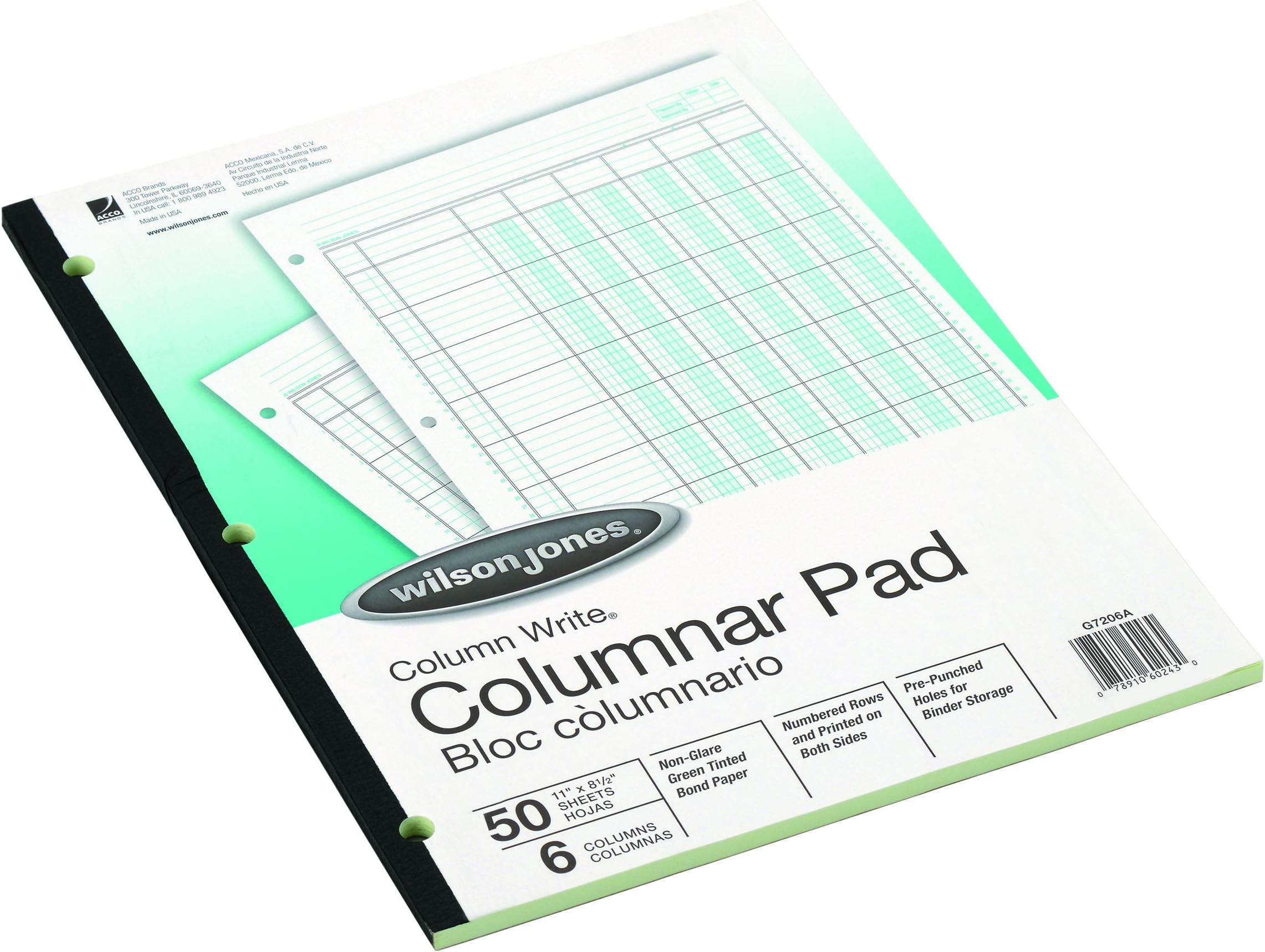 Wilson Jones G7206A Accounting Pad, Six-Unit Columns, 8-1/2 x 11, 50-Sheet Pad