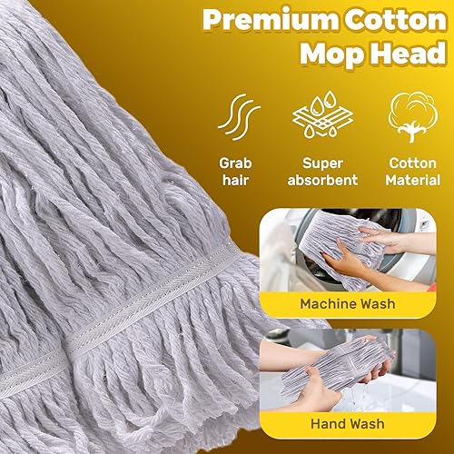 Miniatura 6 de Trapeador comercial de algodón de 61 pulgadas para limpieza de suelos con mango largo industrial resistente para garaje, almacén, oficina, hogar, 1