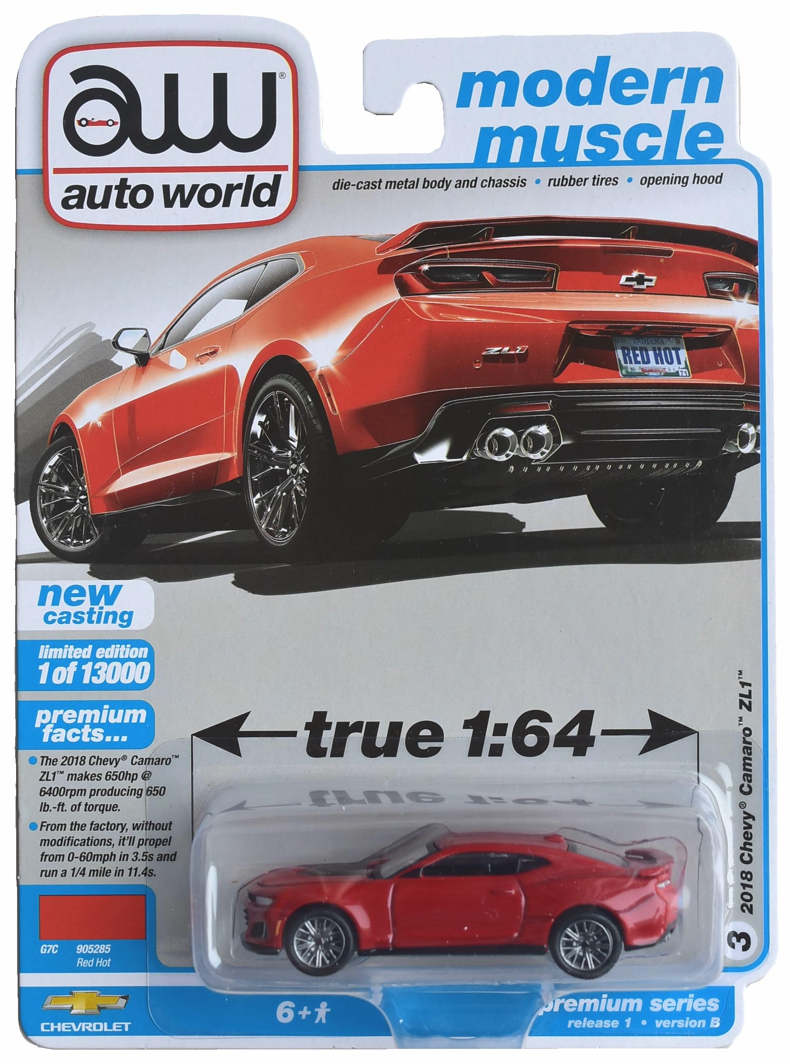 Amazon.com: Auto World 2018 Chevy Camaro ZL1, Modern Muscle [red