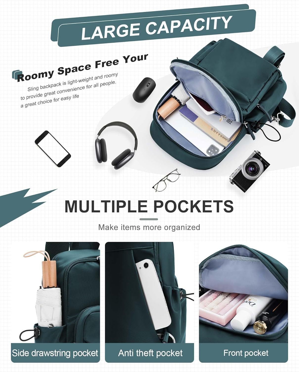 SEAFEW Sling Crossbody Bag for Men Women, Tactical Backpack Shoulder Daypack Mini Anti-Theft Motorcycle Chest Bags, Small One Strap Backpack for Casual Travel Hiking Outdoor Sports Blue - Image 4