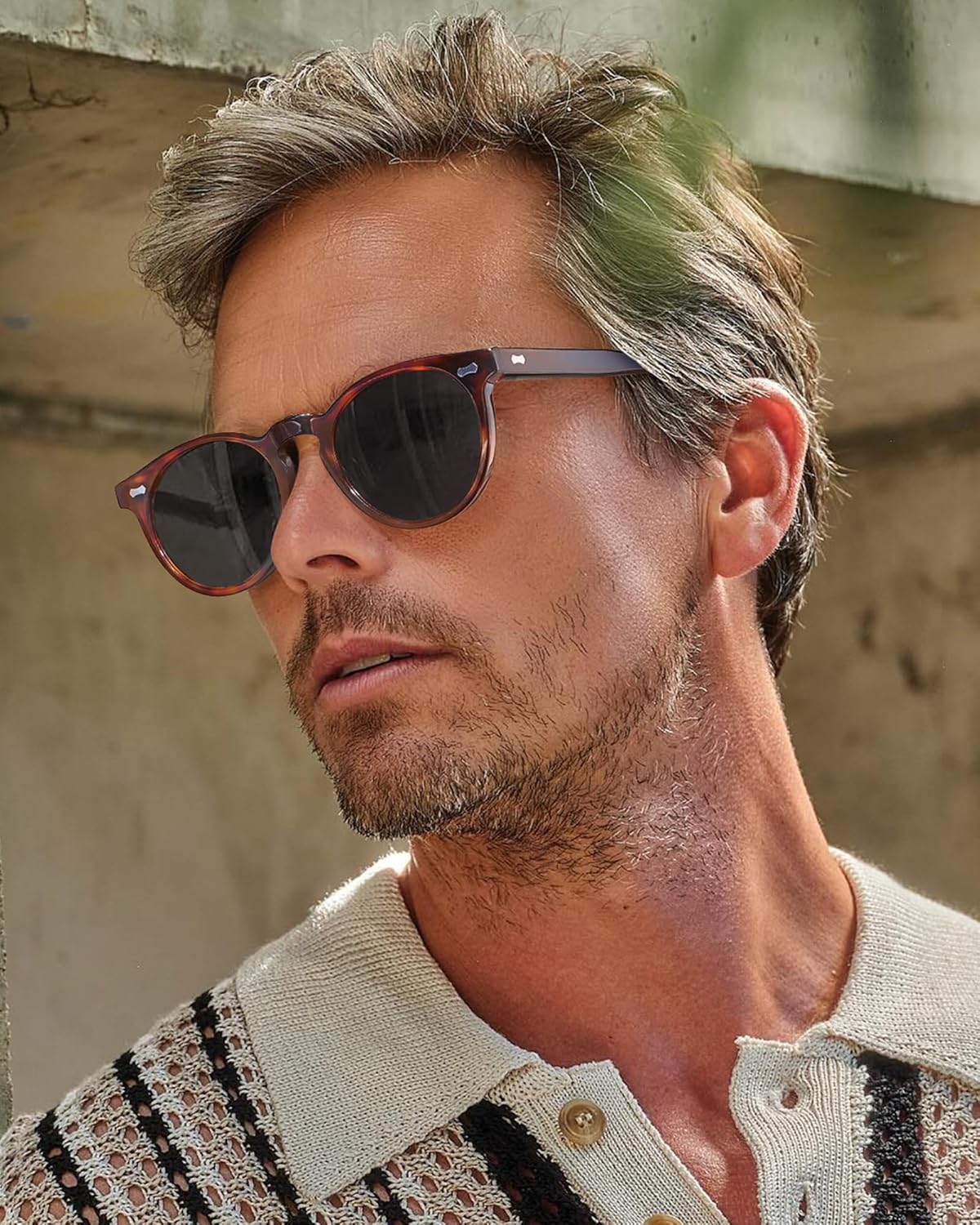 CARFIA Retro Acetate Polarized Sunglasses for Men UV Protection, Vintage Round Frame Eyewear with Gold Filigree CA5506 - Image 2