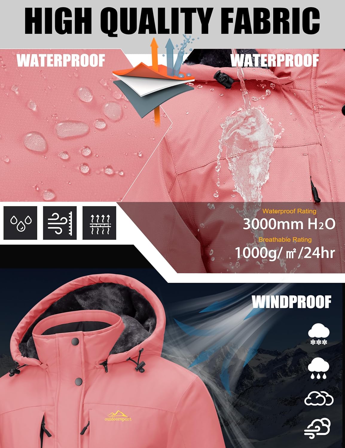 MAGCOMSEN Women's Ski Jacket Snow Winter Coat Waterproof Insulated Warm Fleece Thermal Skiing Jacket Windproof Raincoat - Image 4