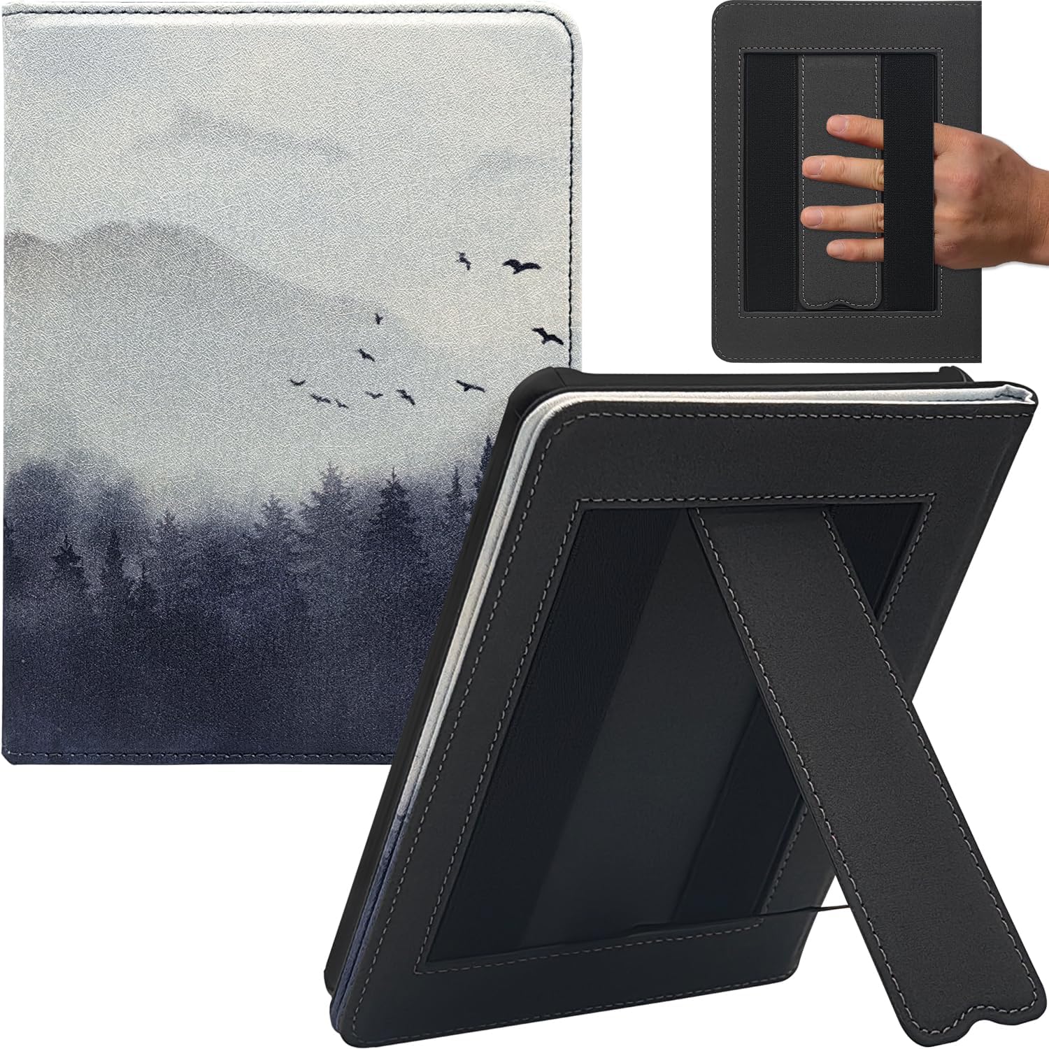 Double Hand-held Case for 7" Kindle Paperwhite 12th Generation/Signature Edition & Kindle Colorsoft Signature Edition 2024 Released Cover with Stand/Auto Sleep/Wake (Misty Forest)